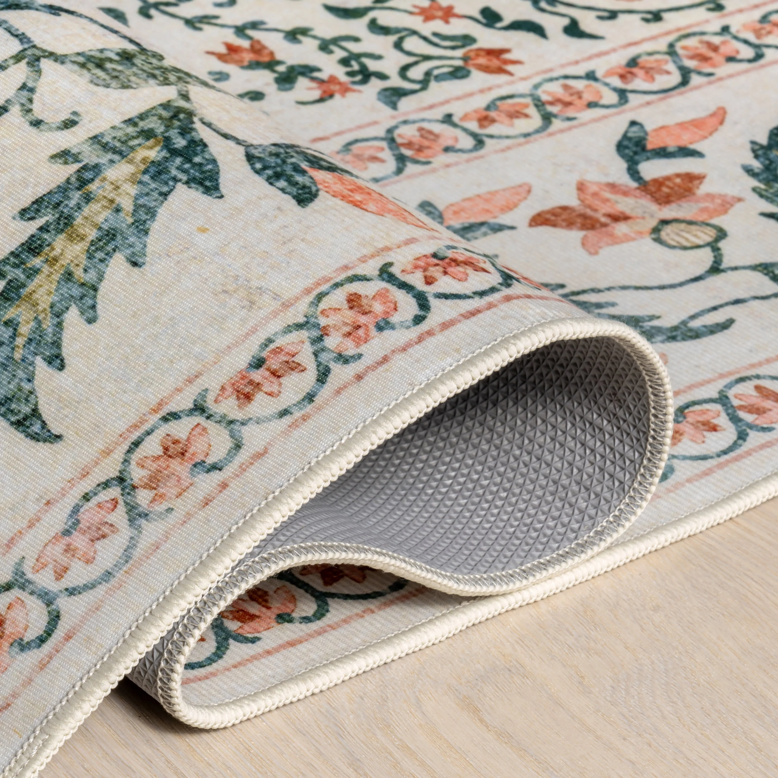Riverside Floral Washable Rug | Ivory - Image 9