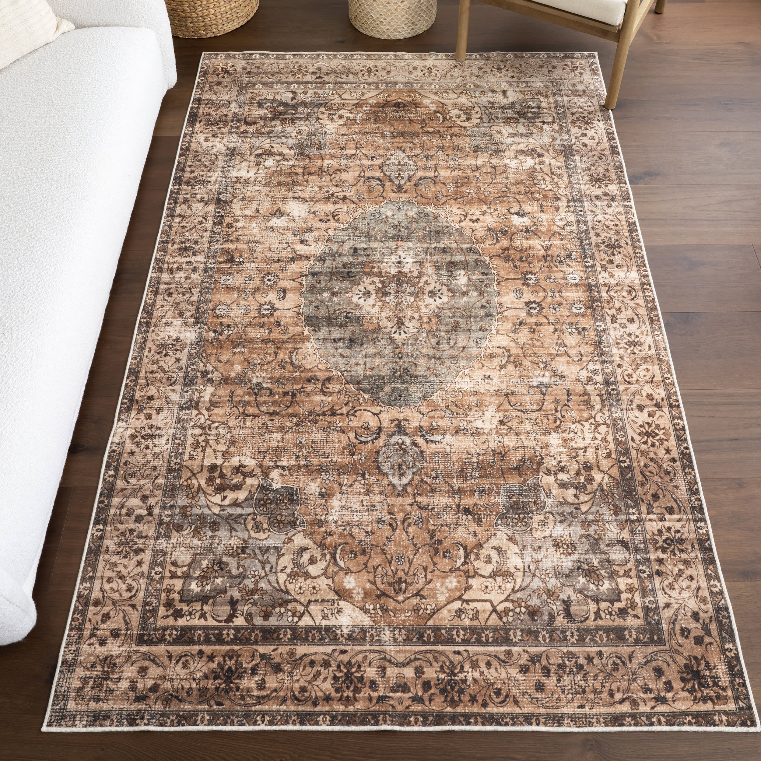 Rivka Medallion Spill Proof Washable Rug | Brown - Image 2