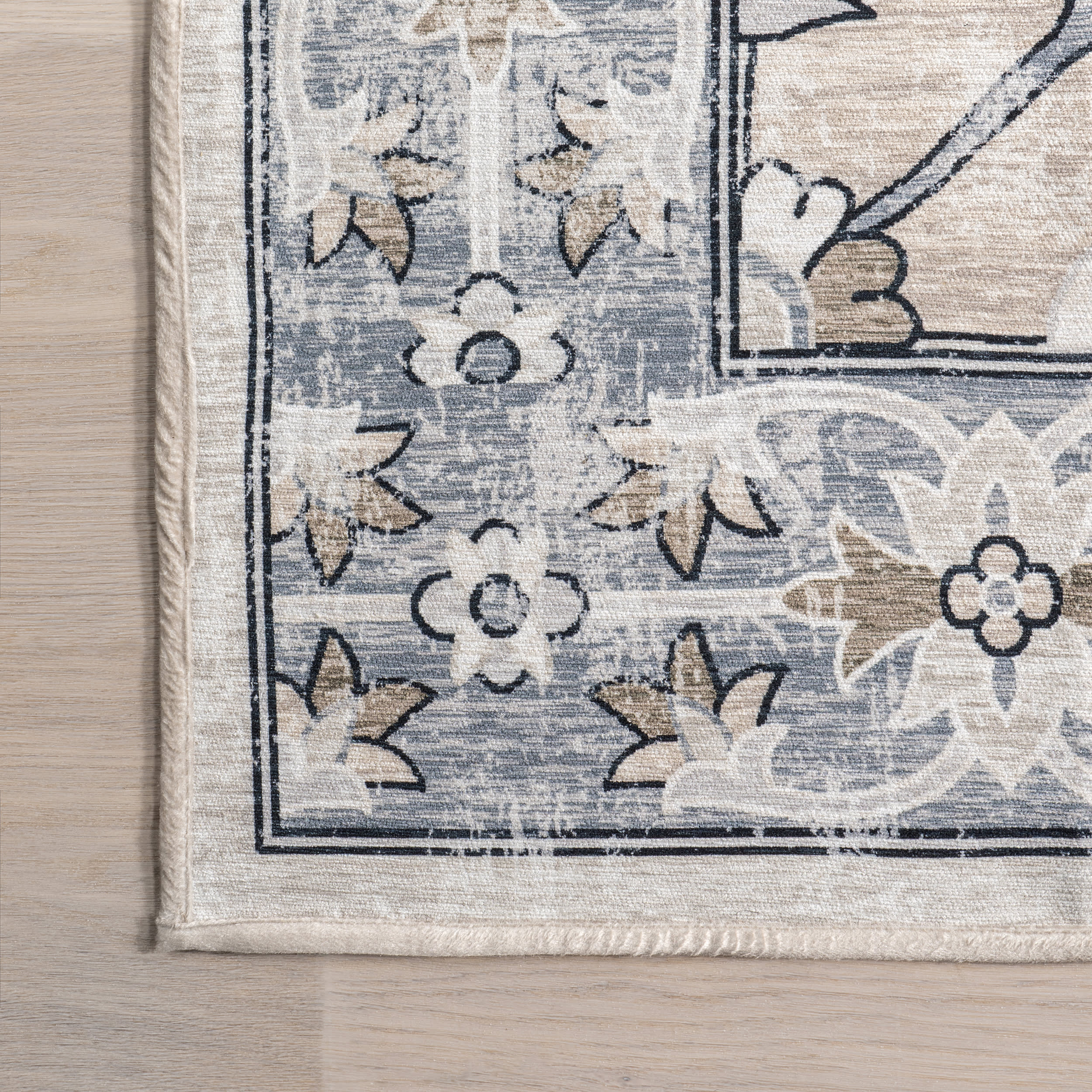 Riya Washable Floral Rug | Grey - Image 3
