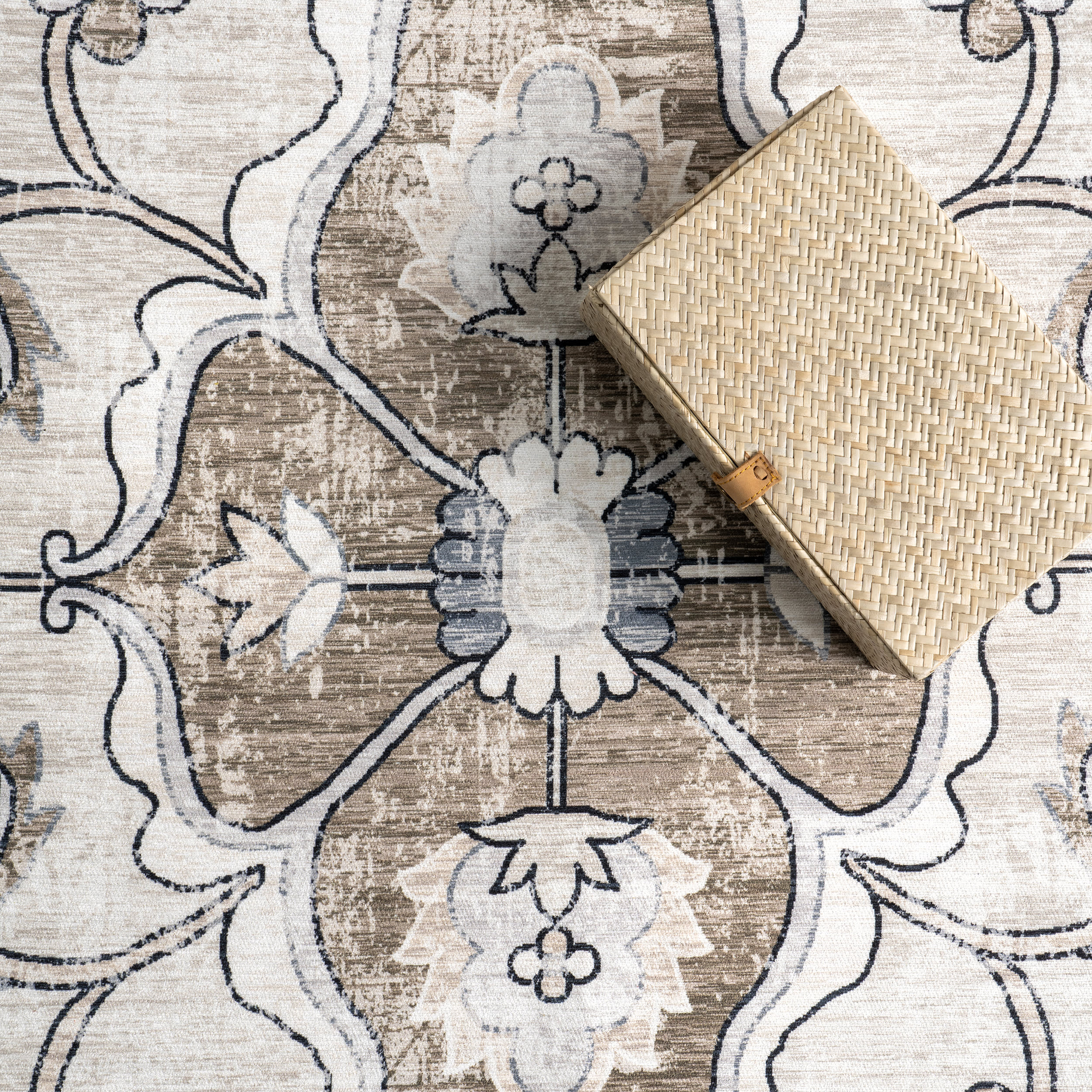 Riya Washable Floral Rug | Grey - Image 7