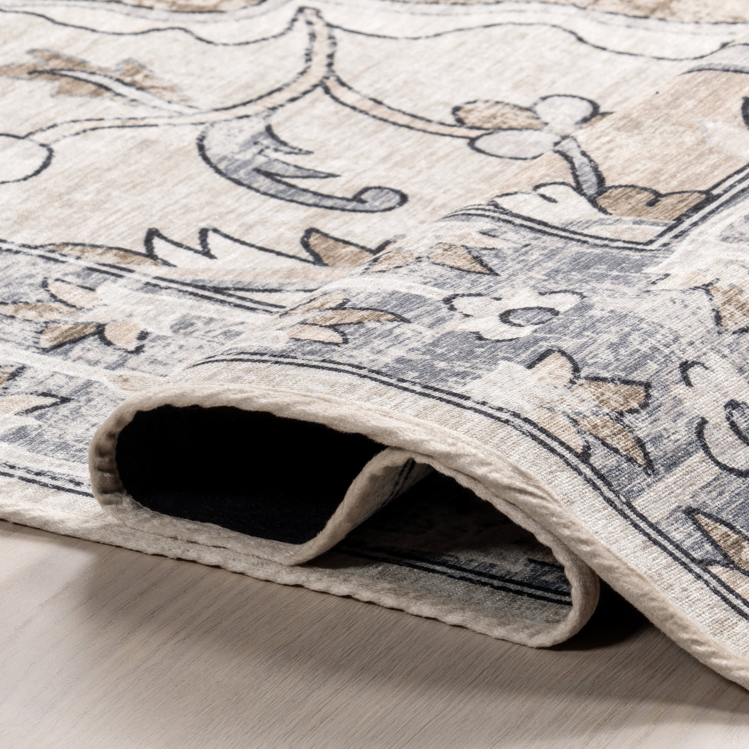Riya Washable Floral Rug | Grey - Image 8