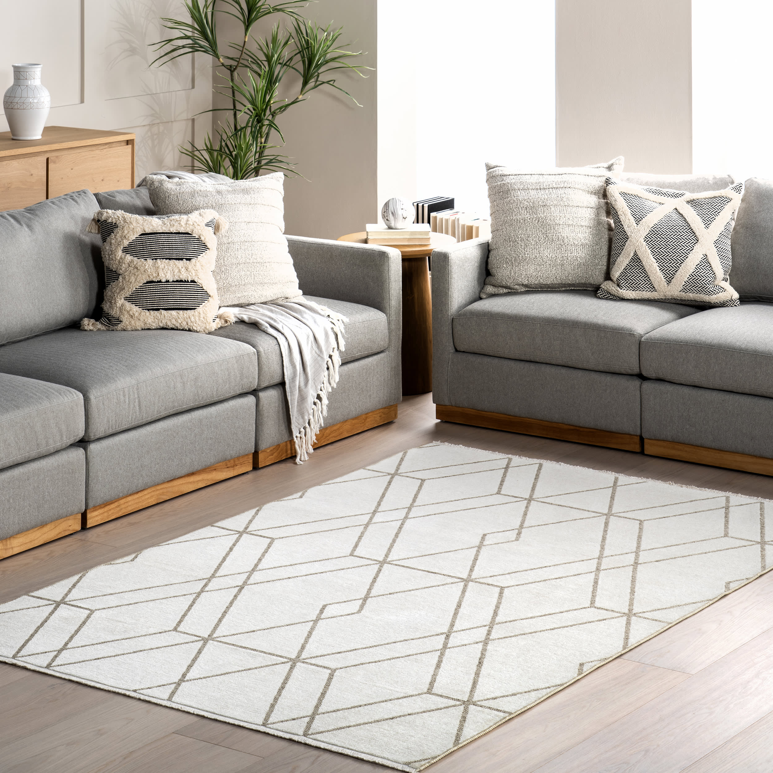 Rochelle Geometric Reversible Washable Rug | Beige - Image 2