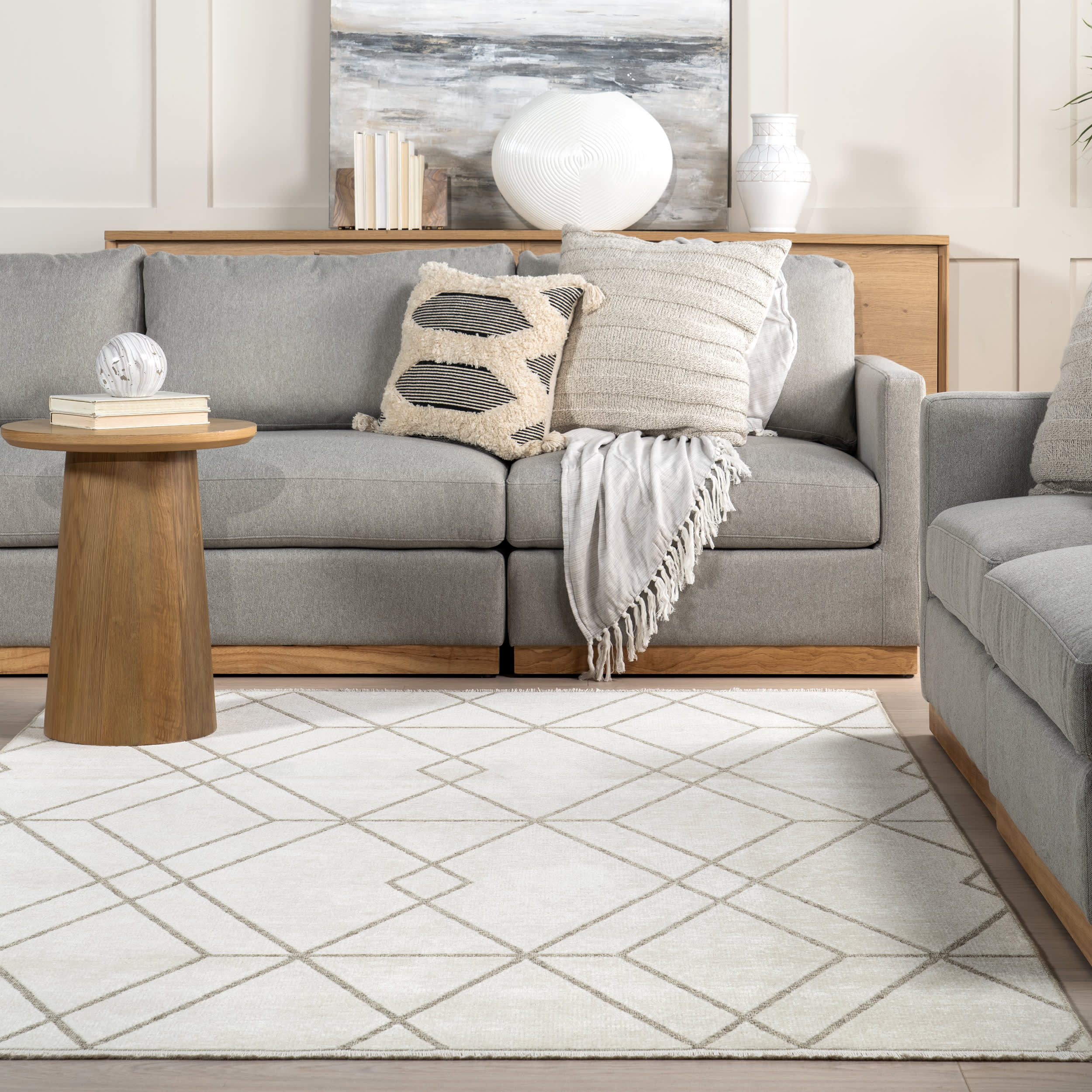 Rochelle Geometric Reversible Washable Rug | Beige - Image 5