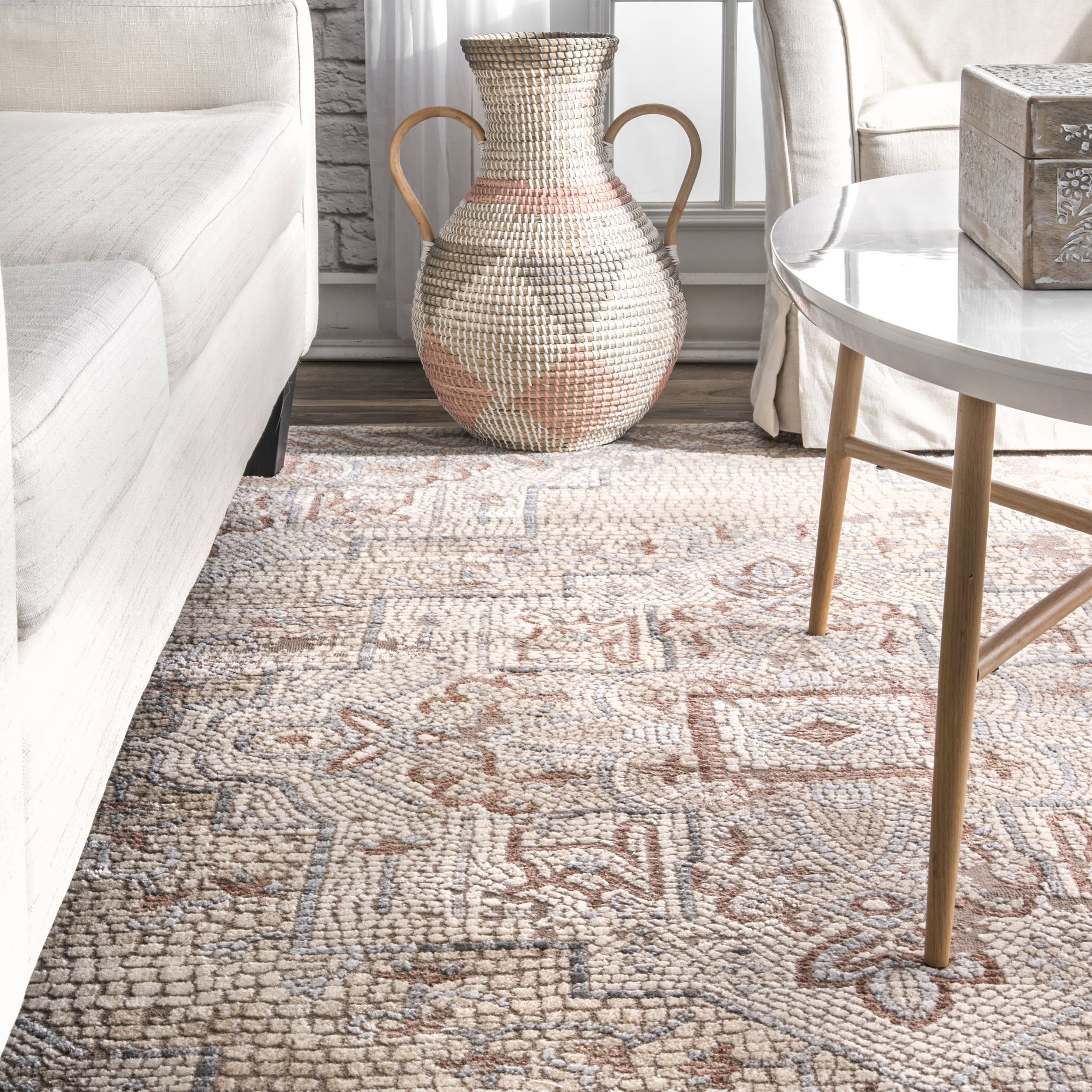 Roman Medallion Mosaic Rug | Ivory - Image 4