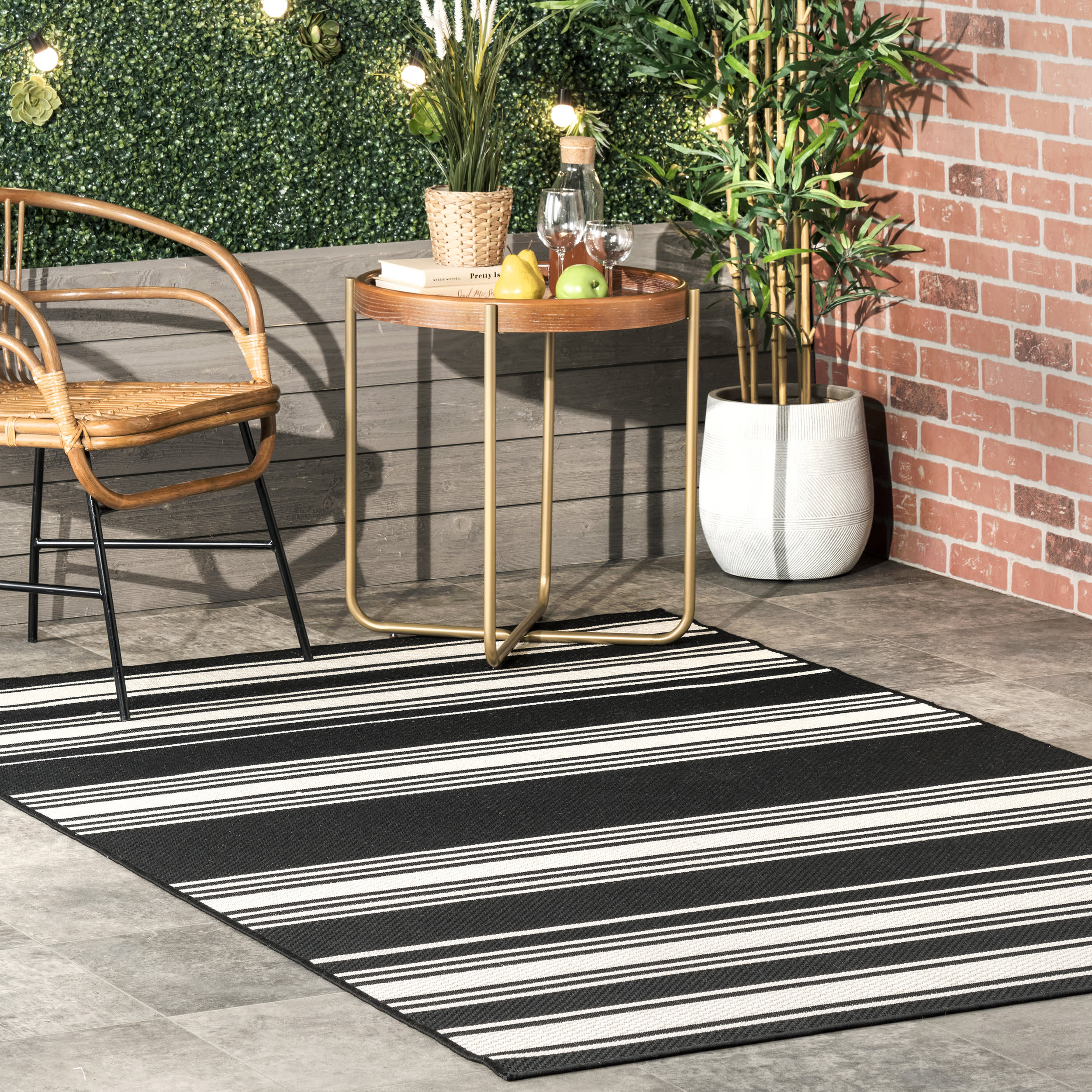 Romy Striped Indoor/Outdoor Rug | Black - Image 2