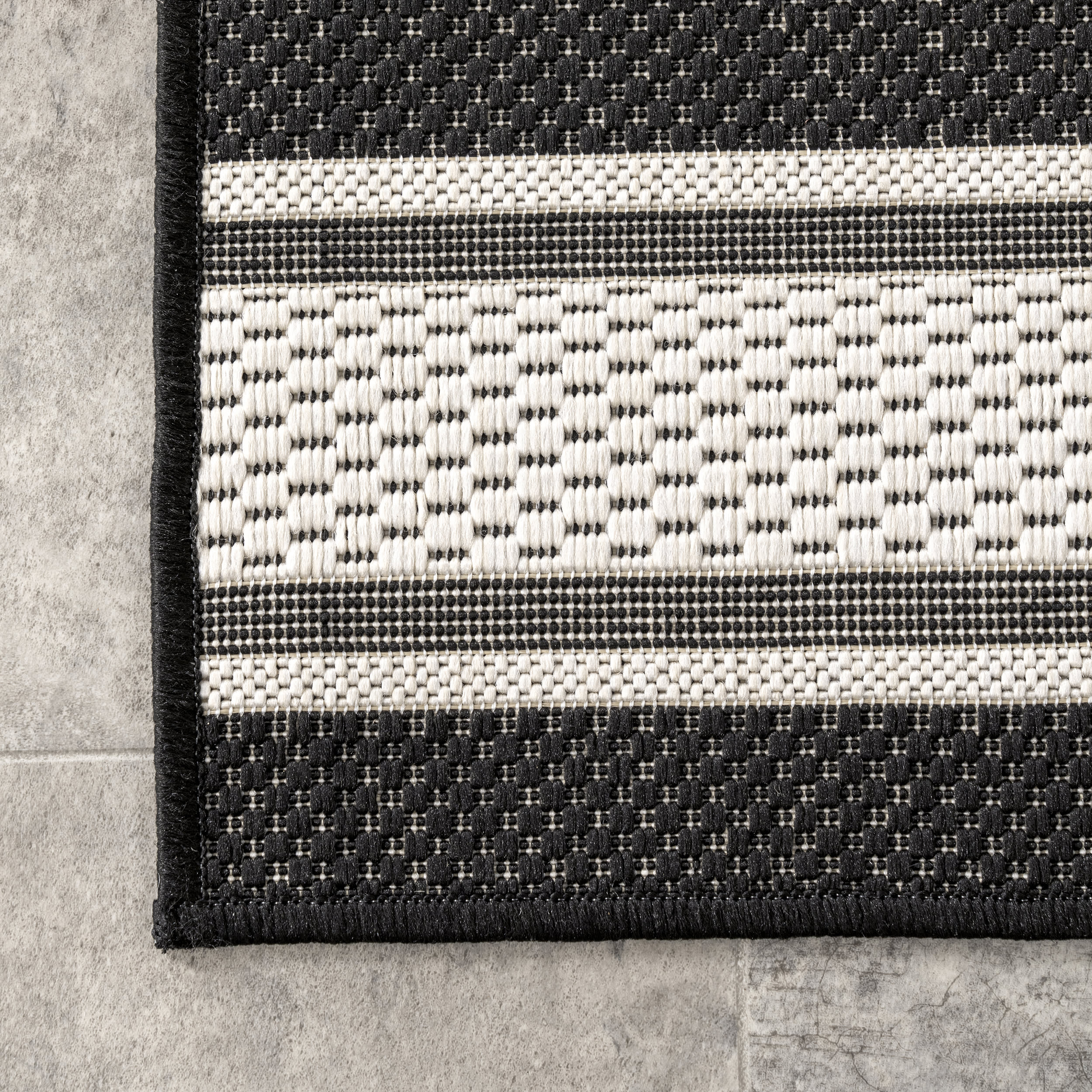 Romy Striped Indoor/Outdoor Rug | Black - Image 3