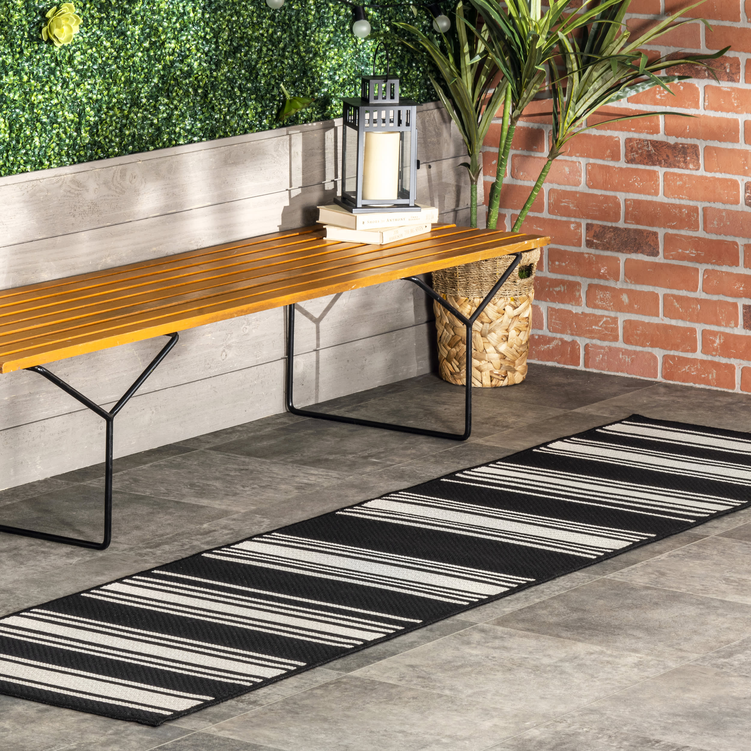 Romy Striped Indoor/Outdoor Rug | Black - Image 2