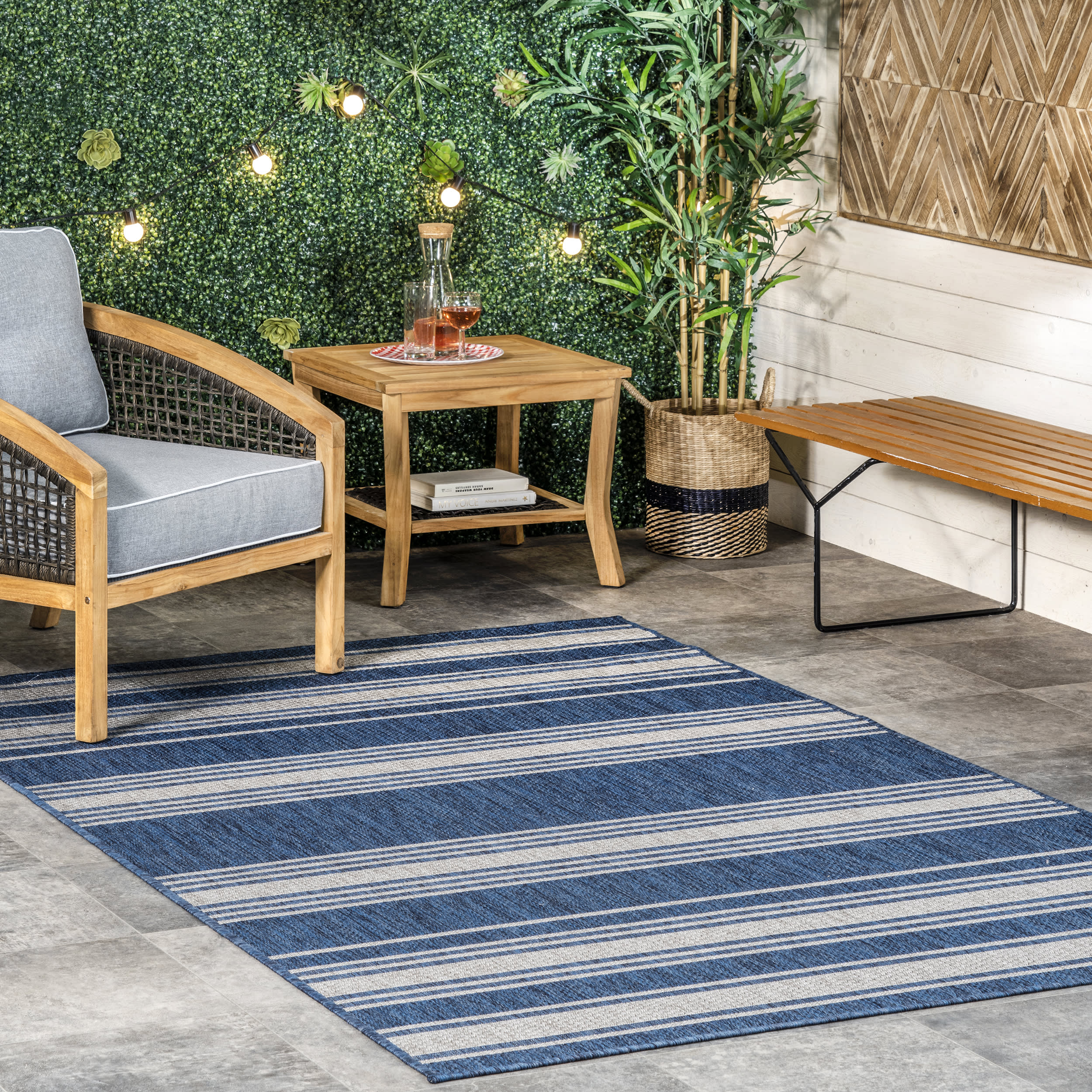 Romy Striped Indoor/Outdoor Rug | Blue - Image 2