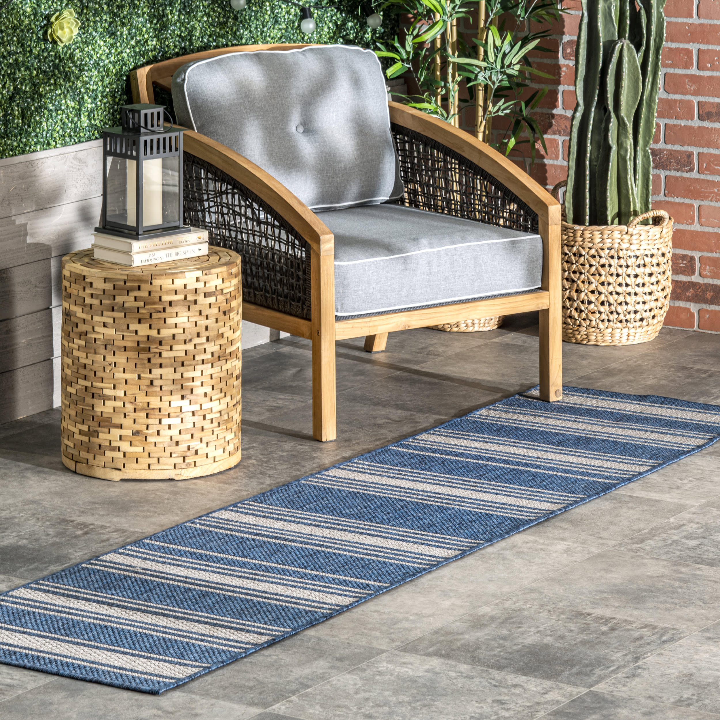 Romy Striped Indoor/Outdoor Rug | Blue - Image 2