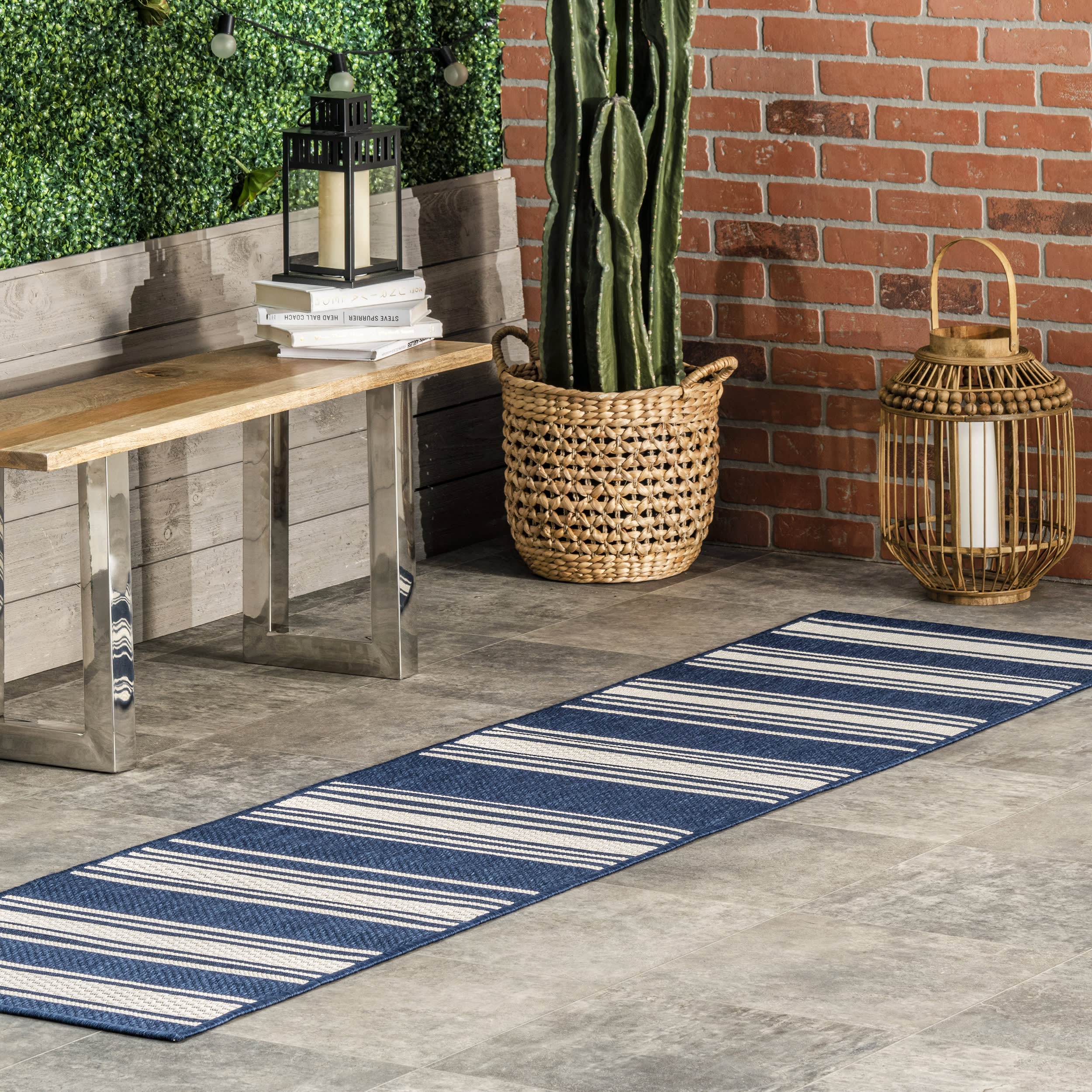 Romy Striped Indoor/Outdoor Rug | Navy - Image 2