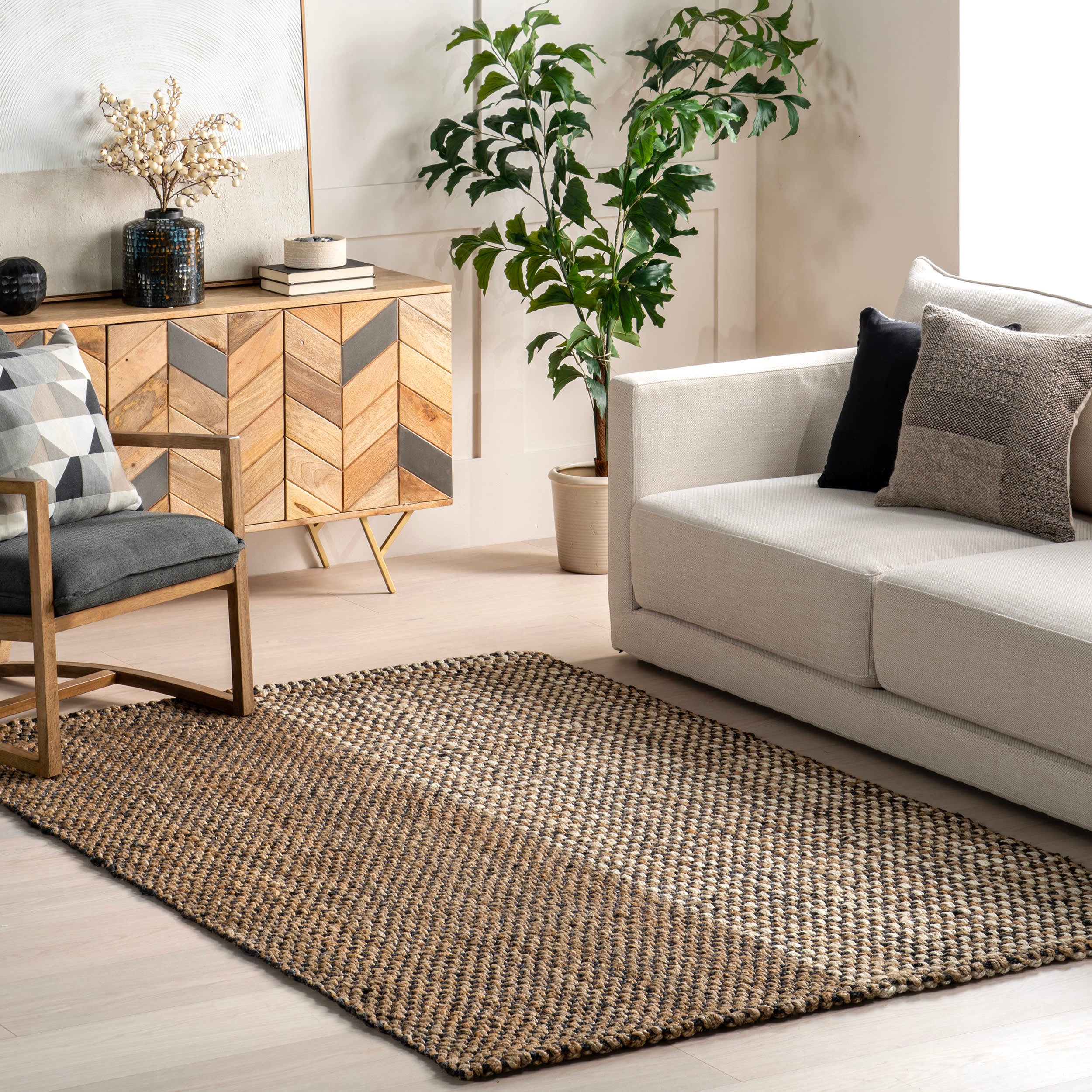 Rooney Geometric Chunky Jute Rug | Natural - Image 2