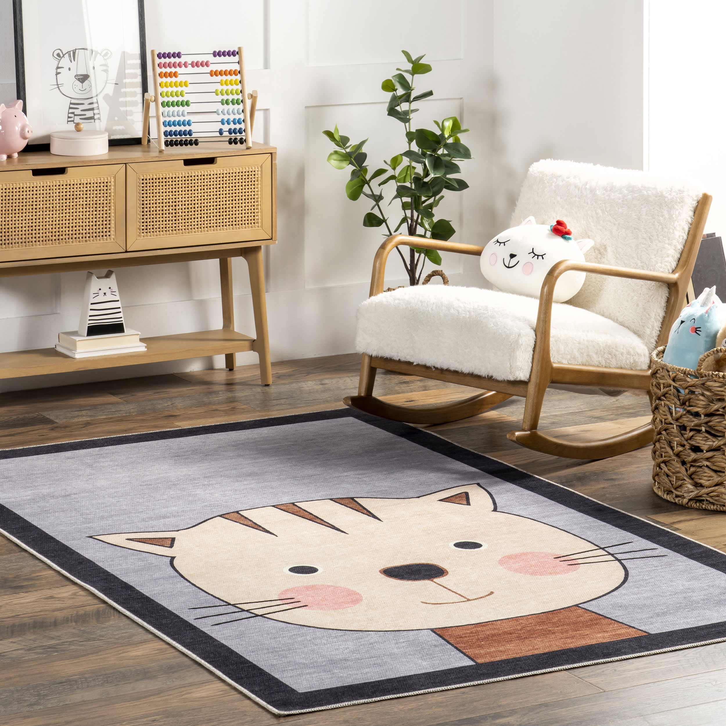 Rori Kids Cat Washable Rug | Navy - Image 2