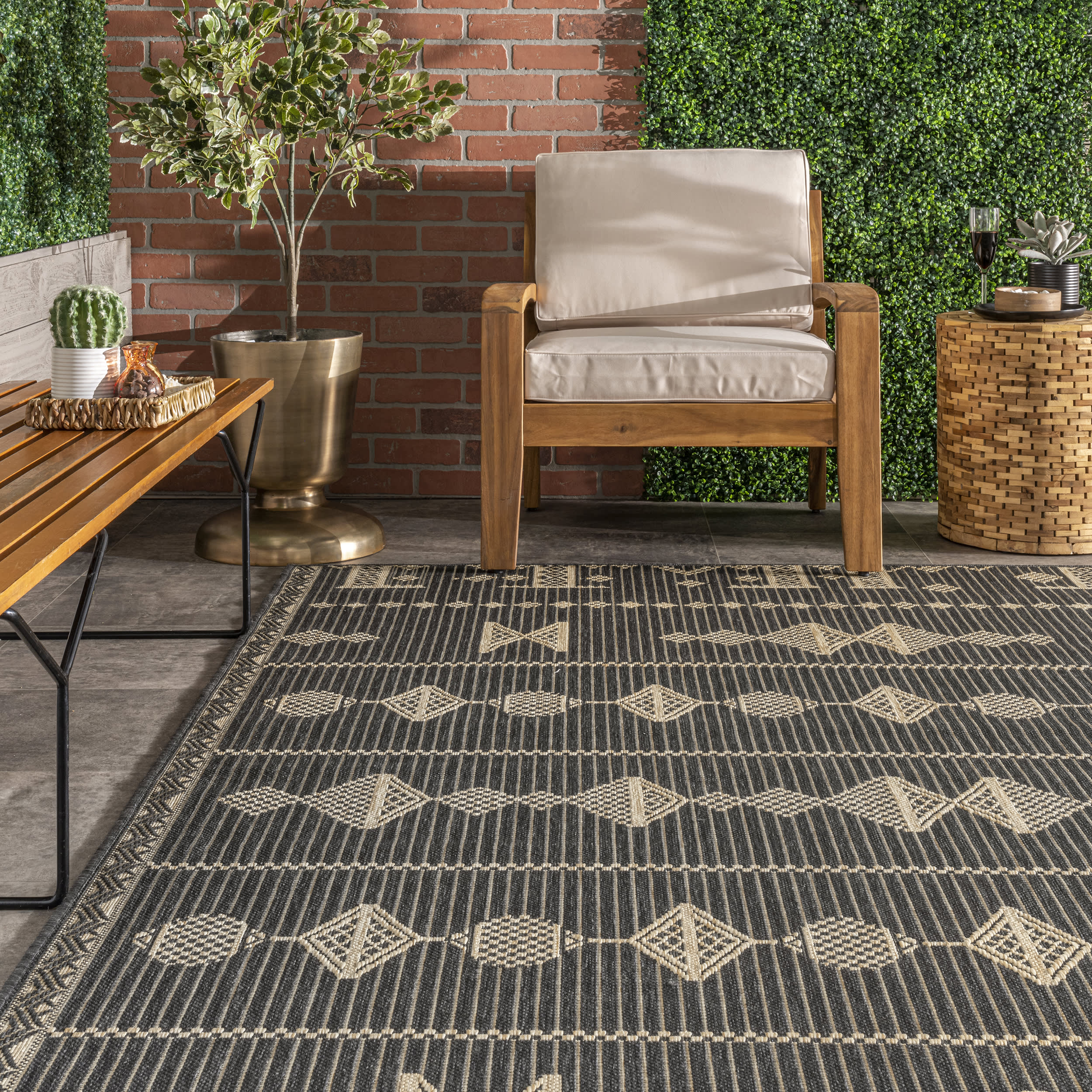 Rosalia Paneled Indoor/Outdoor Rug | Charcoal - Image 4