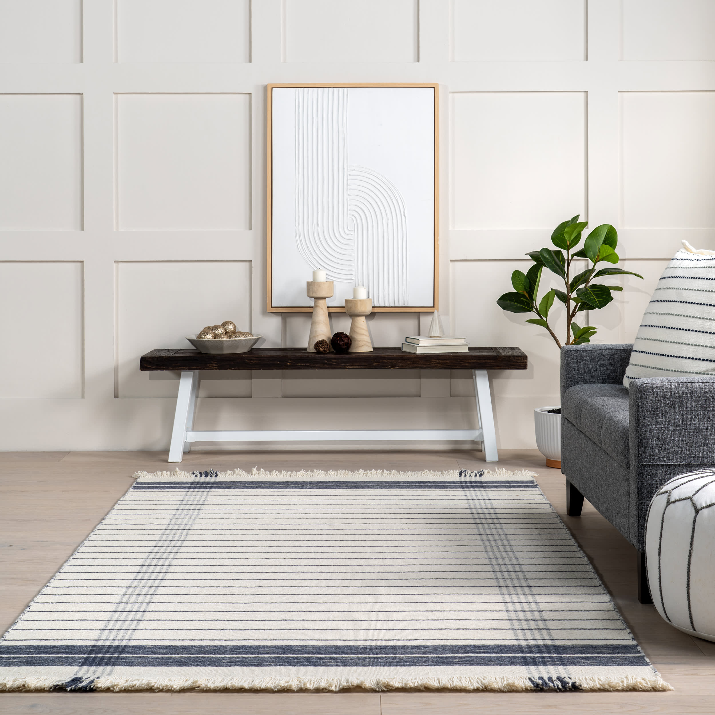 Rosalina Plaid Fringed Rug | Ivory - Image 4