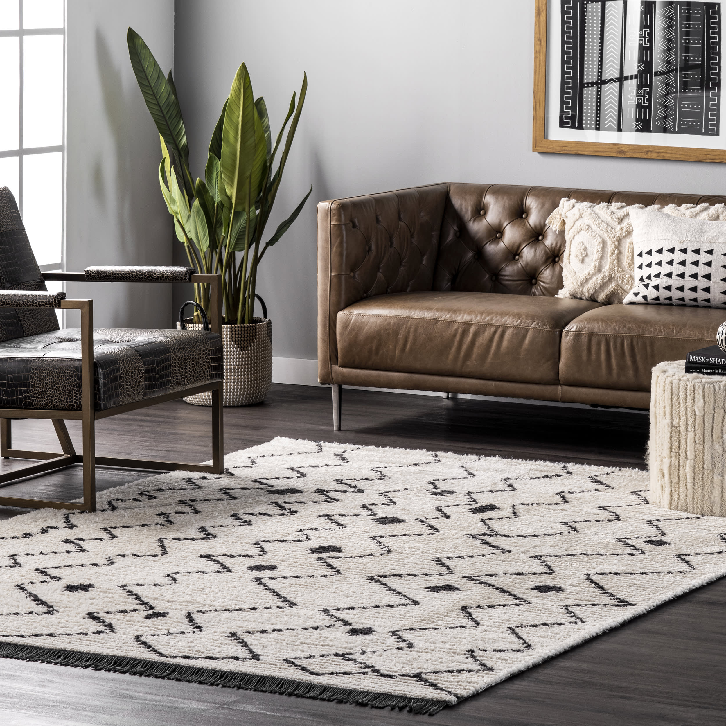 Rose Moroccan Tasseled Rug | Beige - Image 2
