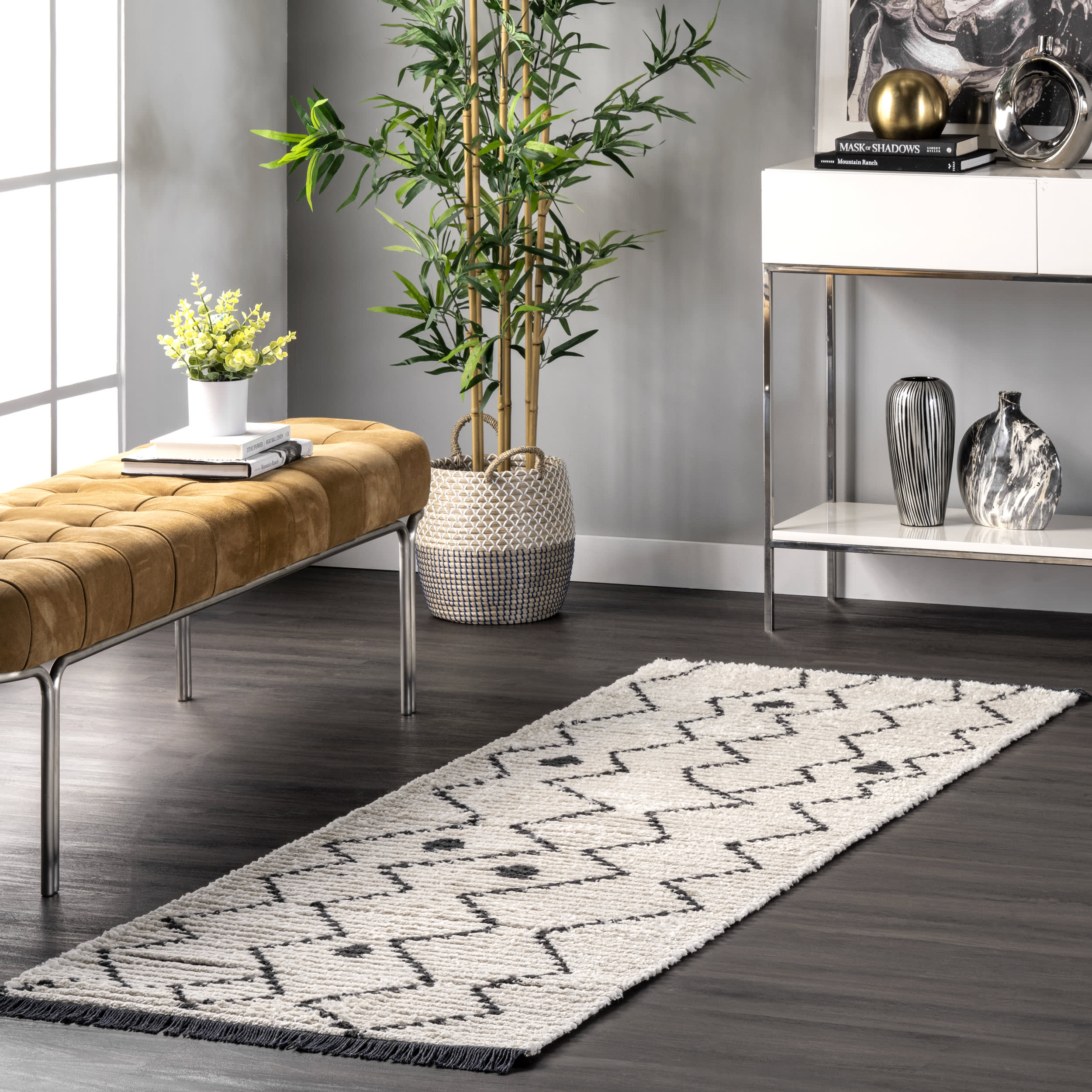 Rose Moroccan Tasseled Rug | Beige - Image 2