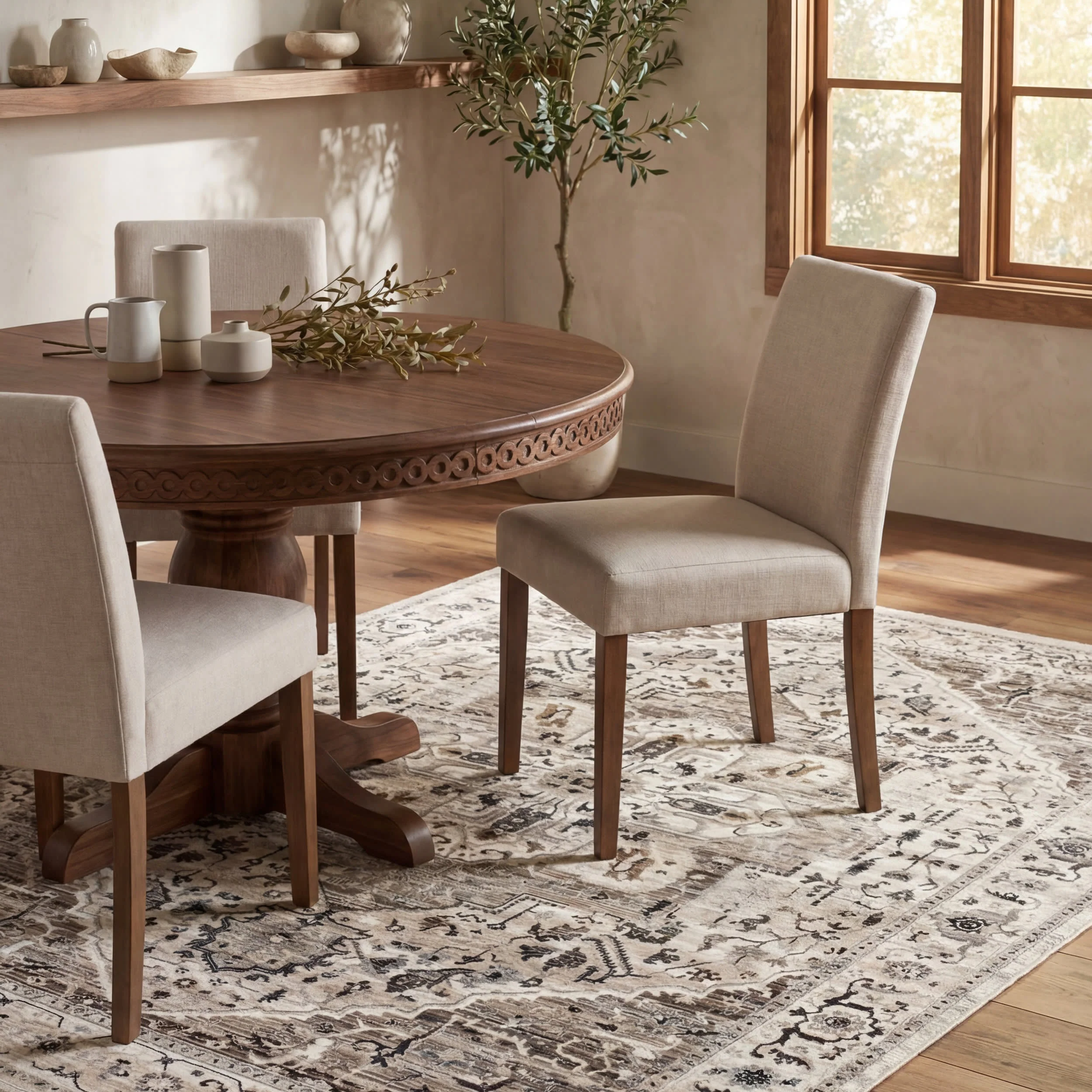 Rosette Medallion Fringed Rug | Beige - Image 6