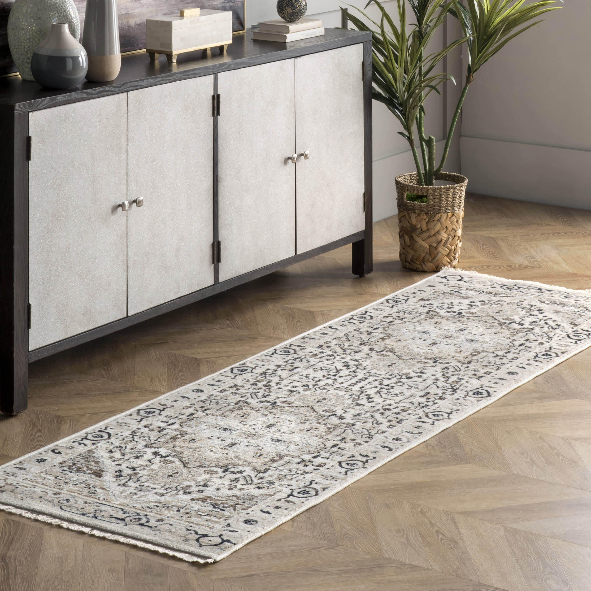 Rosette Medallion Fringed Rug | Beige - Image 2