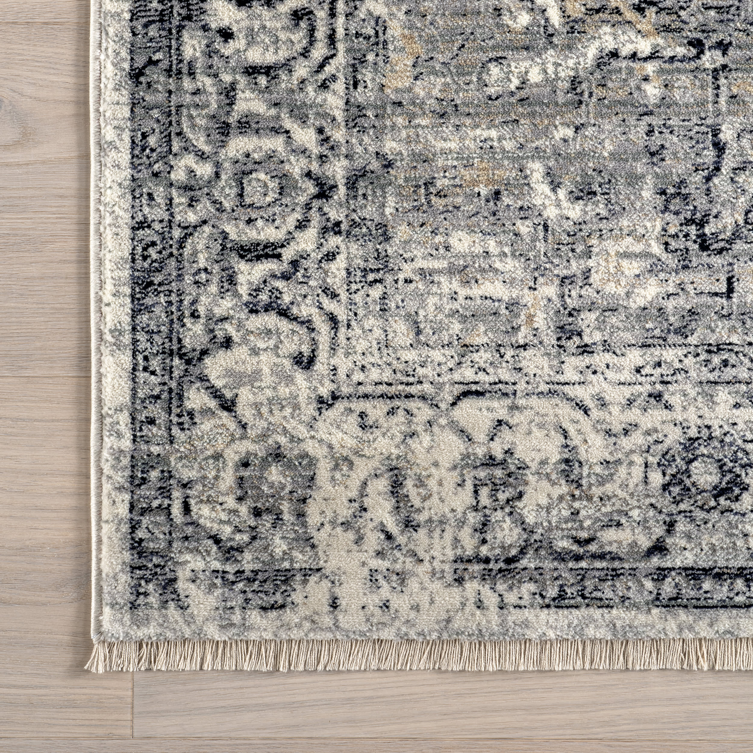 Rosette Medallion Fringed Rug | Blue - Image 3