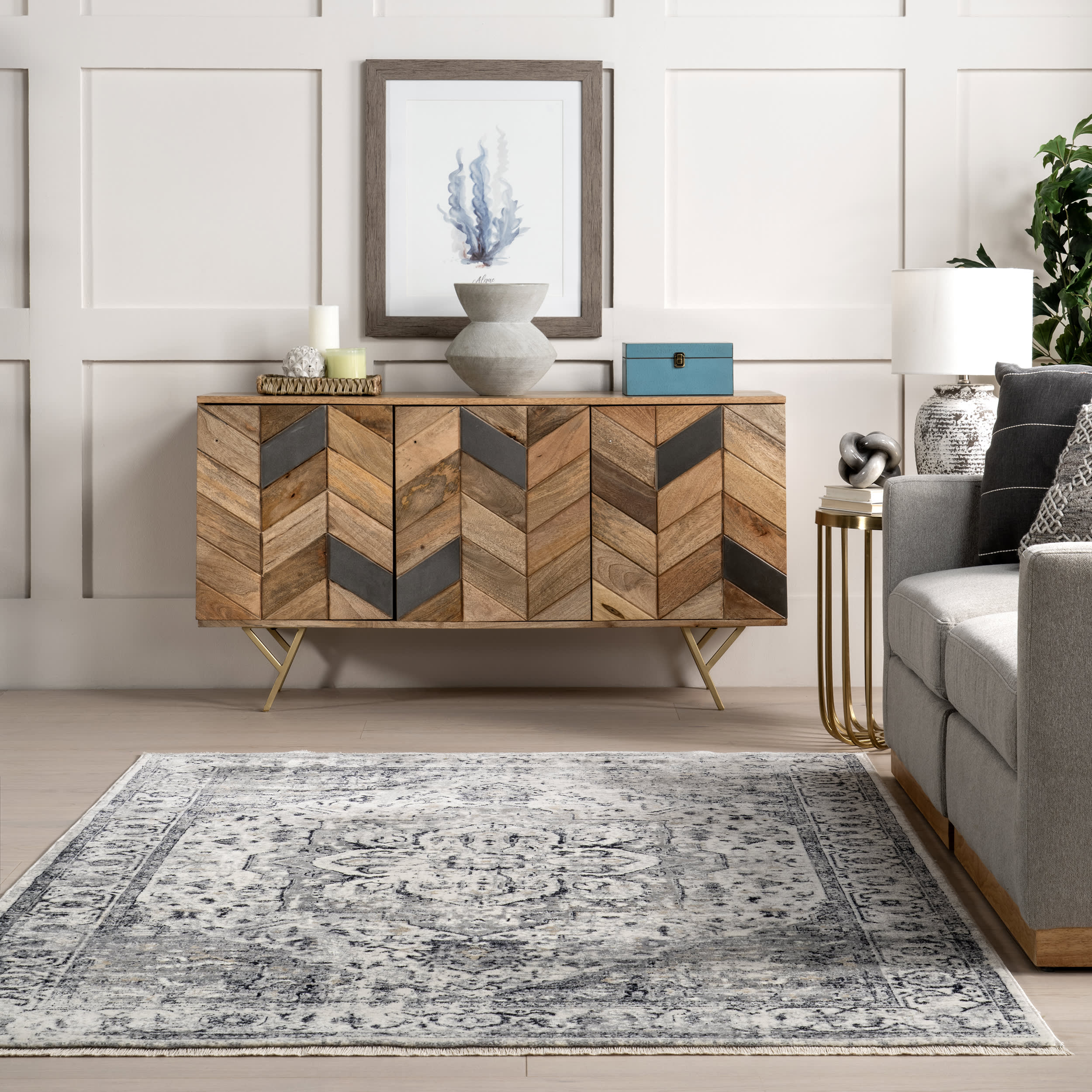 Rosette Medallion Fringed Rug | Blue - Image 4