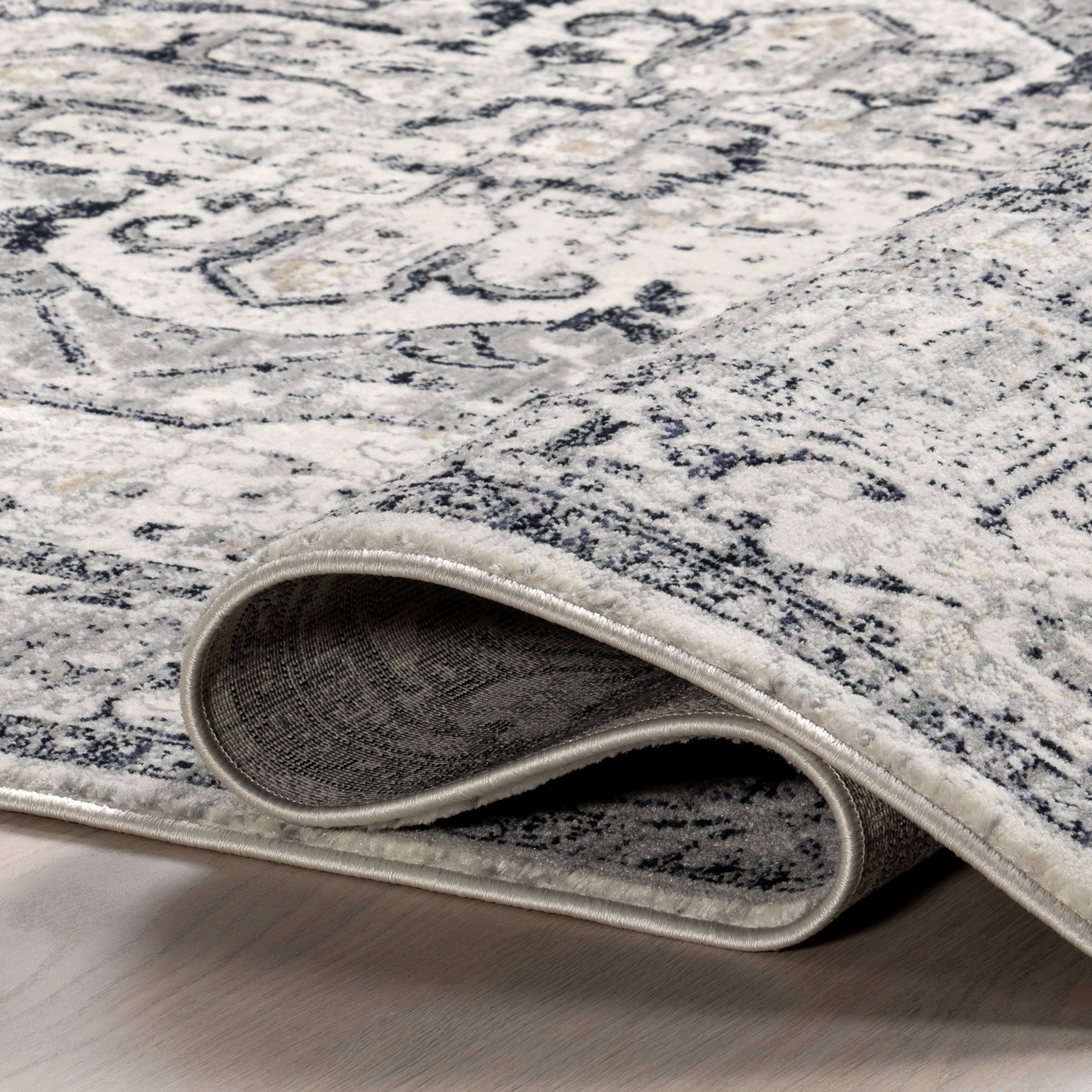 Rosette Medallion Fringed Rug | Blue - Image 8
