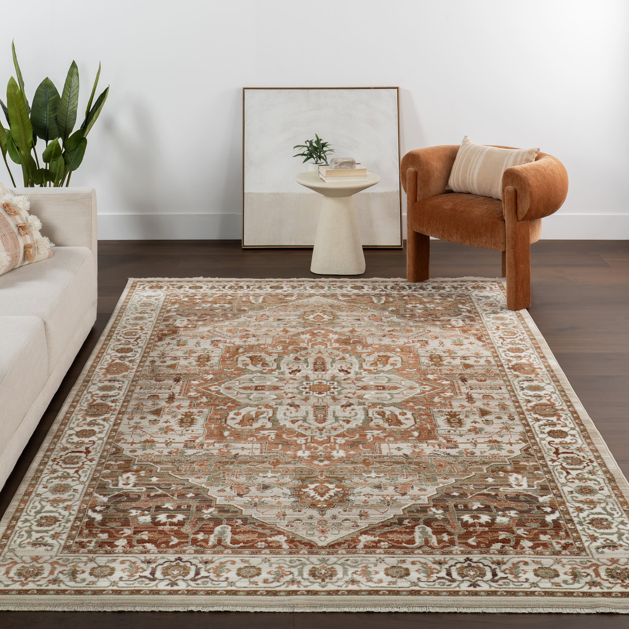 Rosette Medallion Fringed Rug | Brown - Image 5