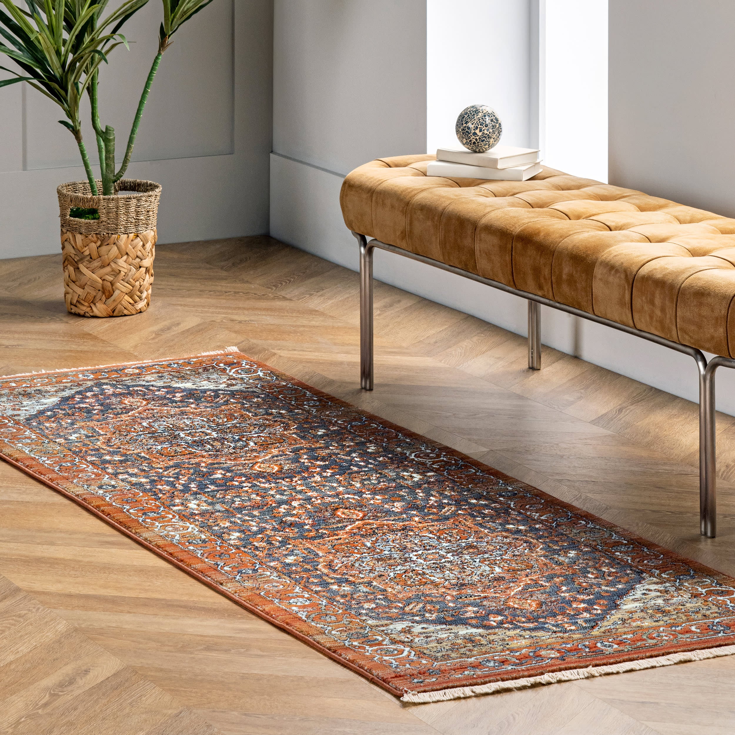 Rosette Medallion Fringed Rug | Rust - Image 2