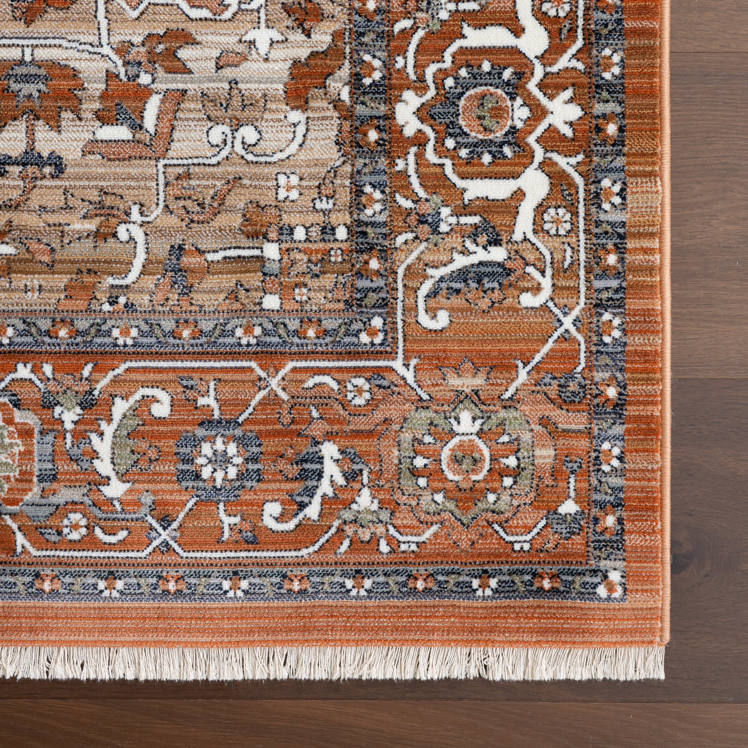 Rosette Medallion Fringed Rug | Rust - Image 4