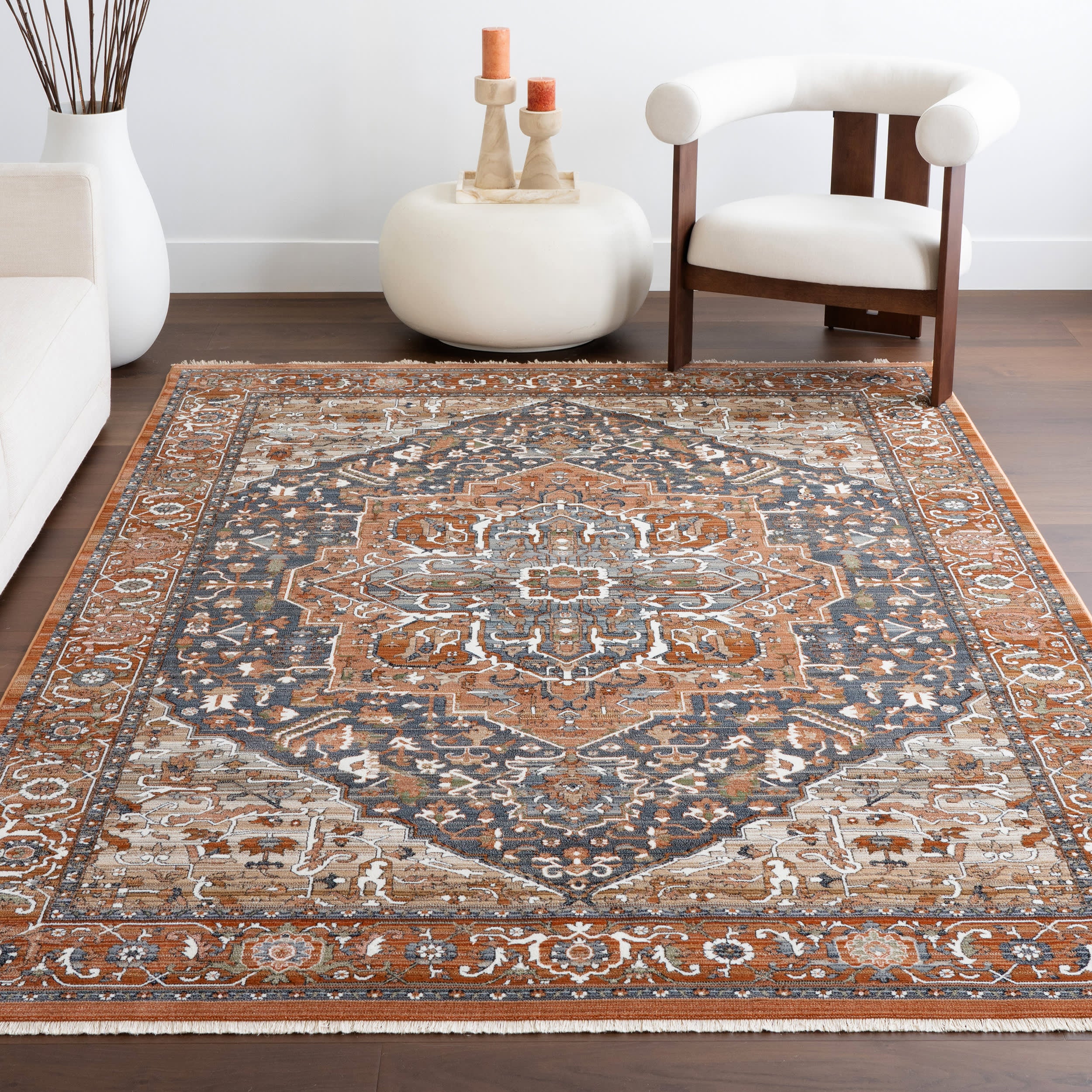 Rosette Medallion Fringed Rug | Rust - Image 5