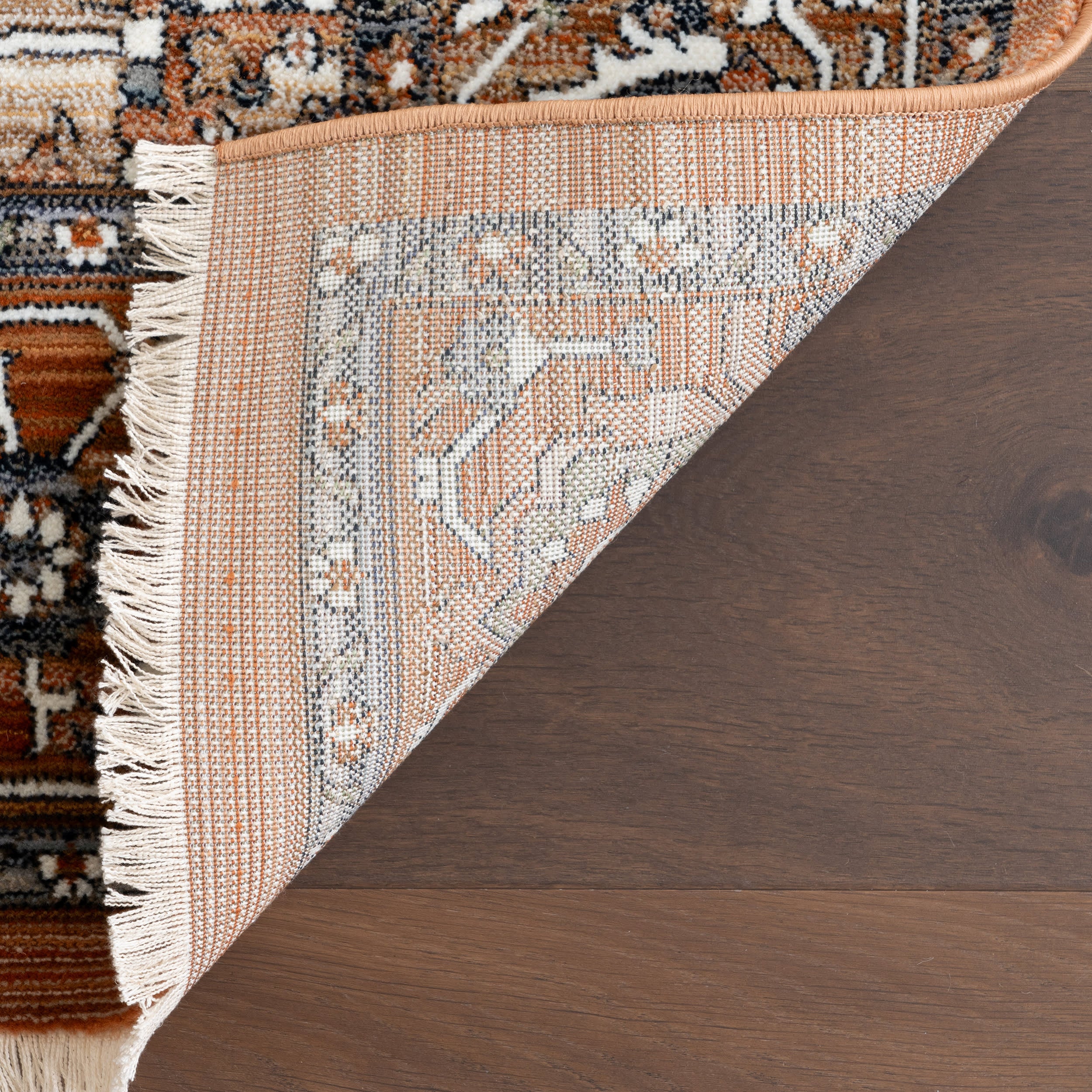 Rosette Medallion Fringed Rug | Rust - Image 7