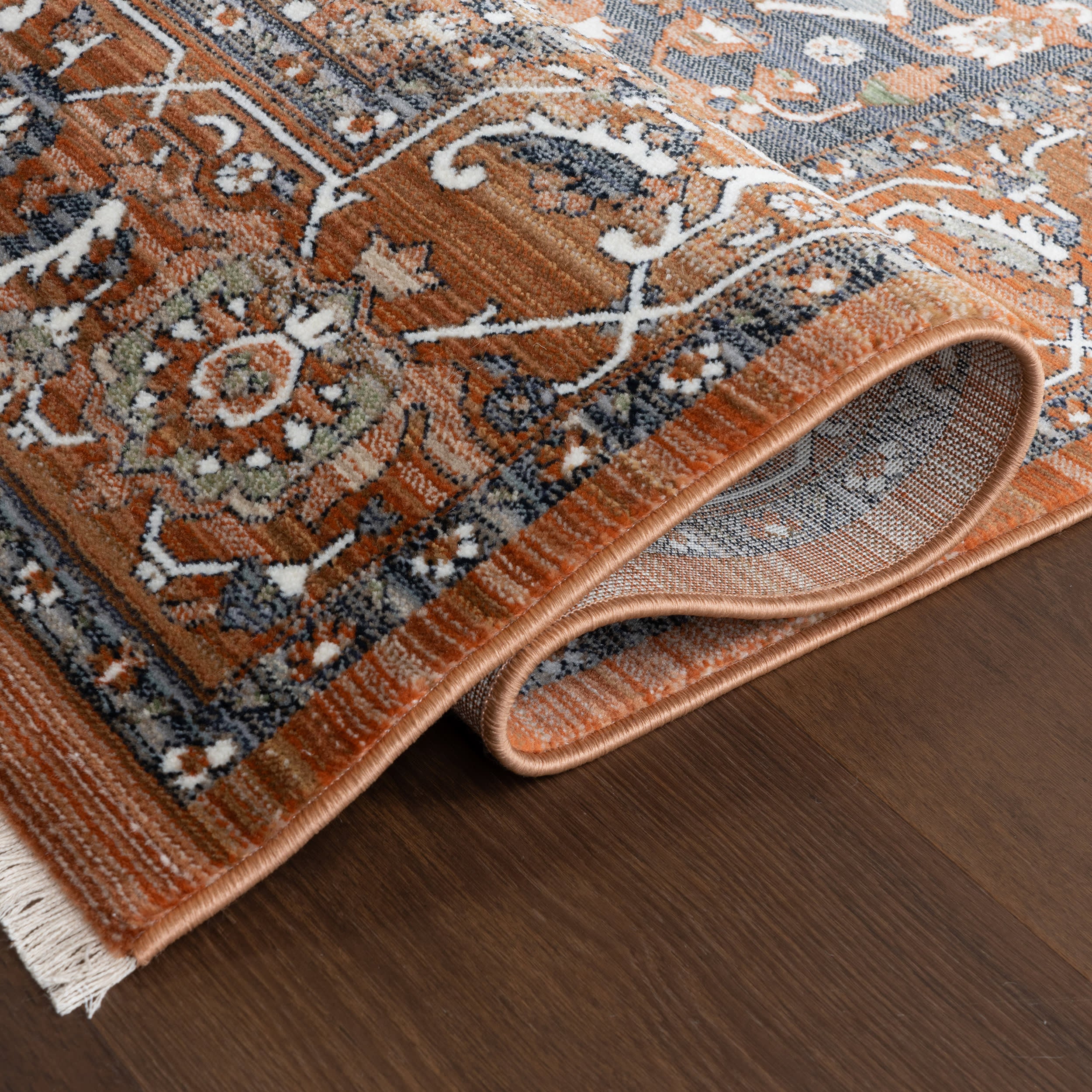 Rosette Medallion Fringed Rug | Rust - Image 9
