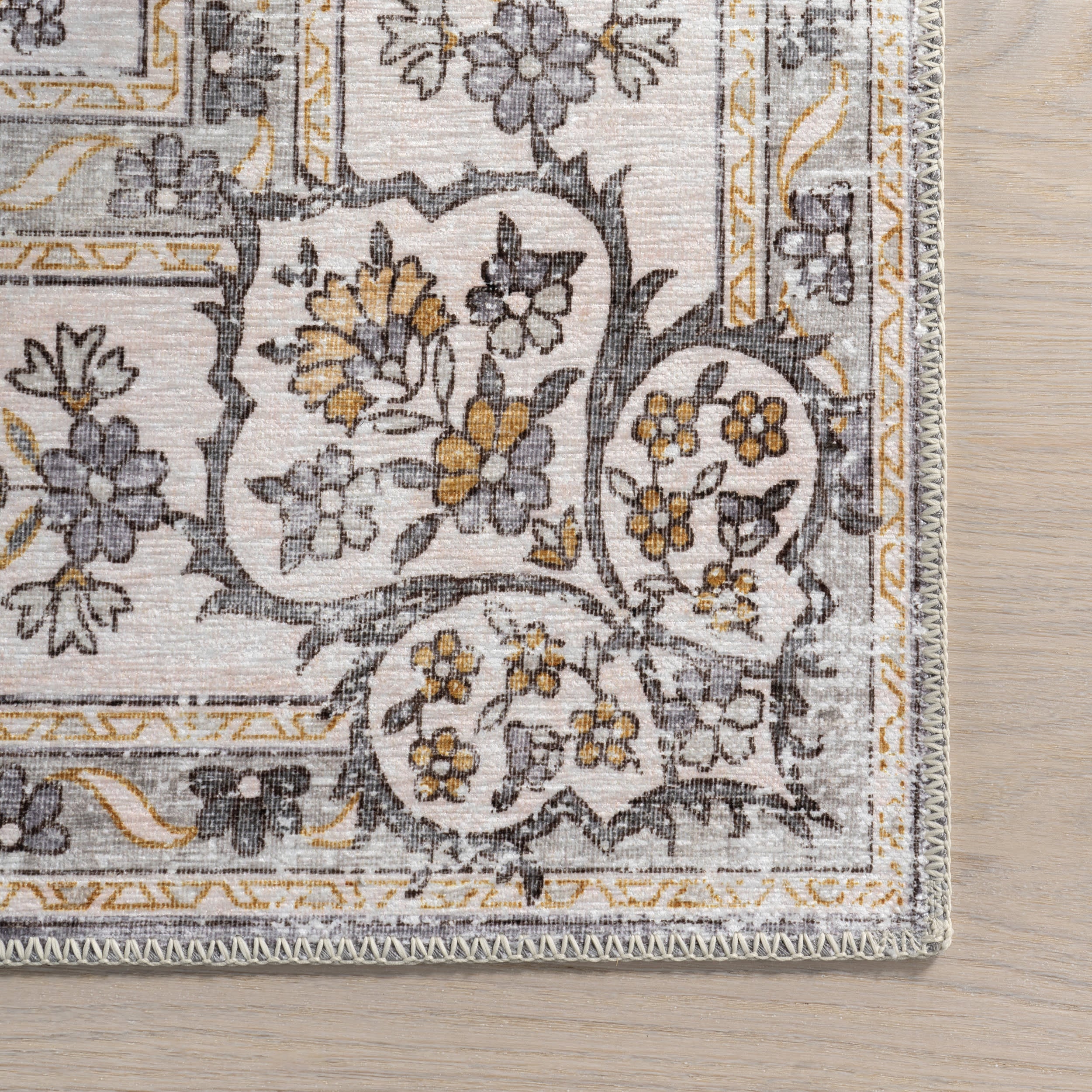 Rosette Medallion Spill Proof Washable Rug | Light Grey - Image 4