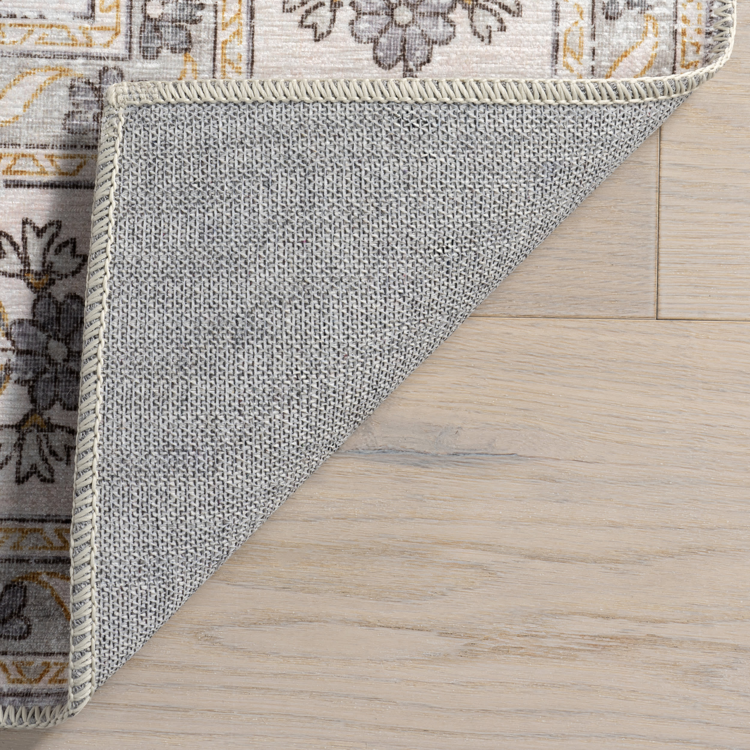 Rosette Medallion Spill Proof Washable Rug | Light Grey - Image 7