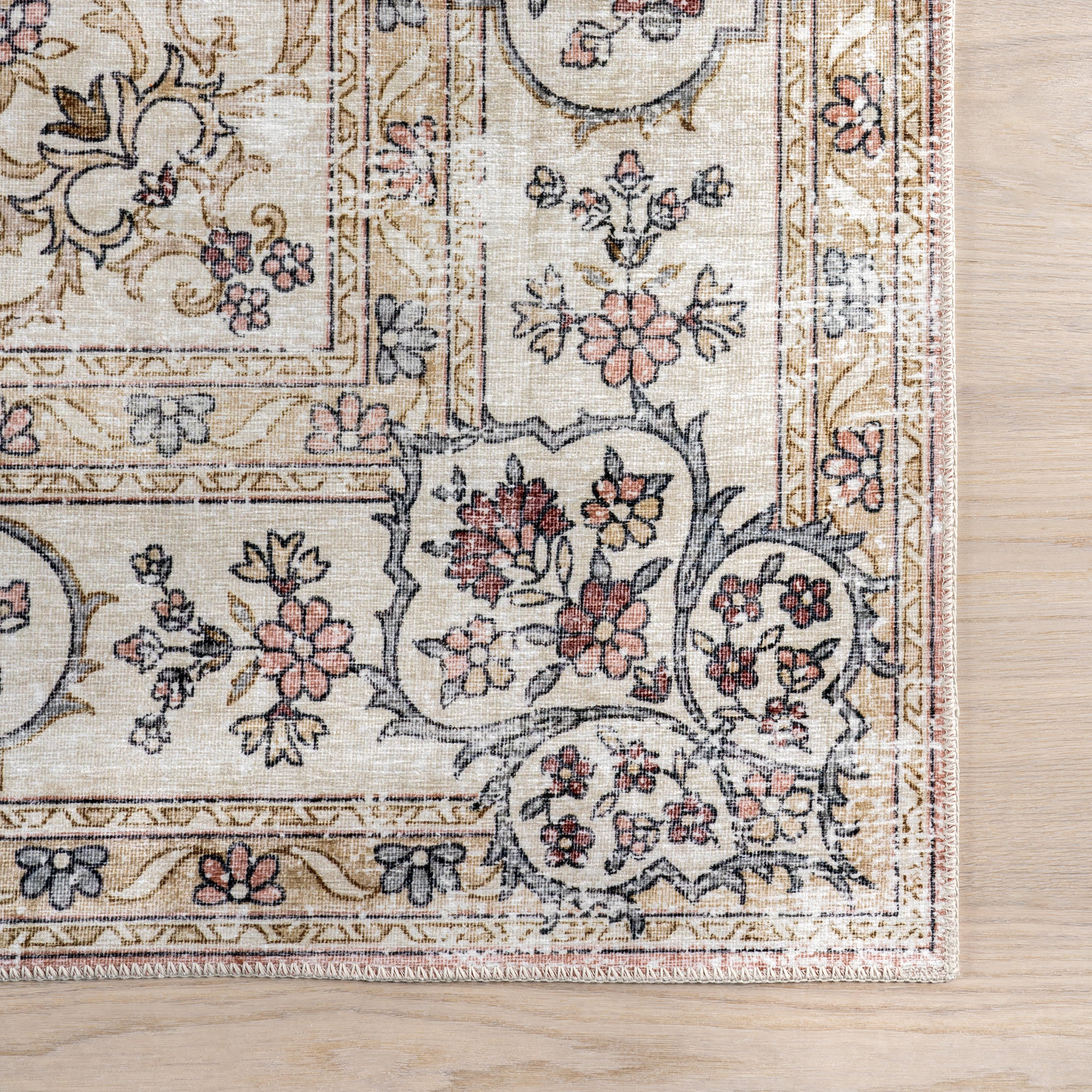 Rosette Medallion Spill Proof Washable Rug | Peach - Image 4