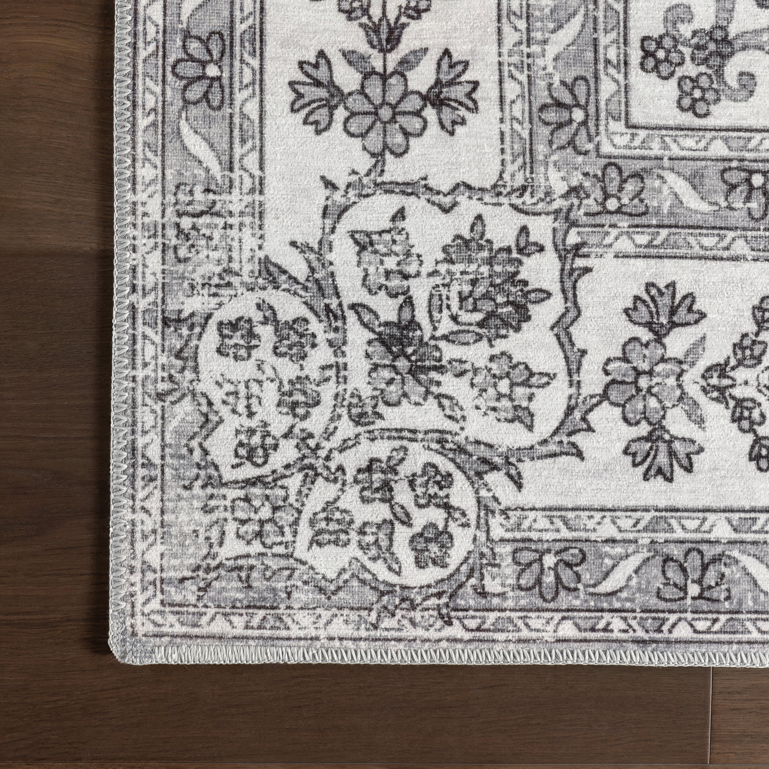 Rosette Medallion Spill Proof Washable Rug | Stone - Image 4