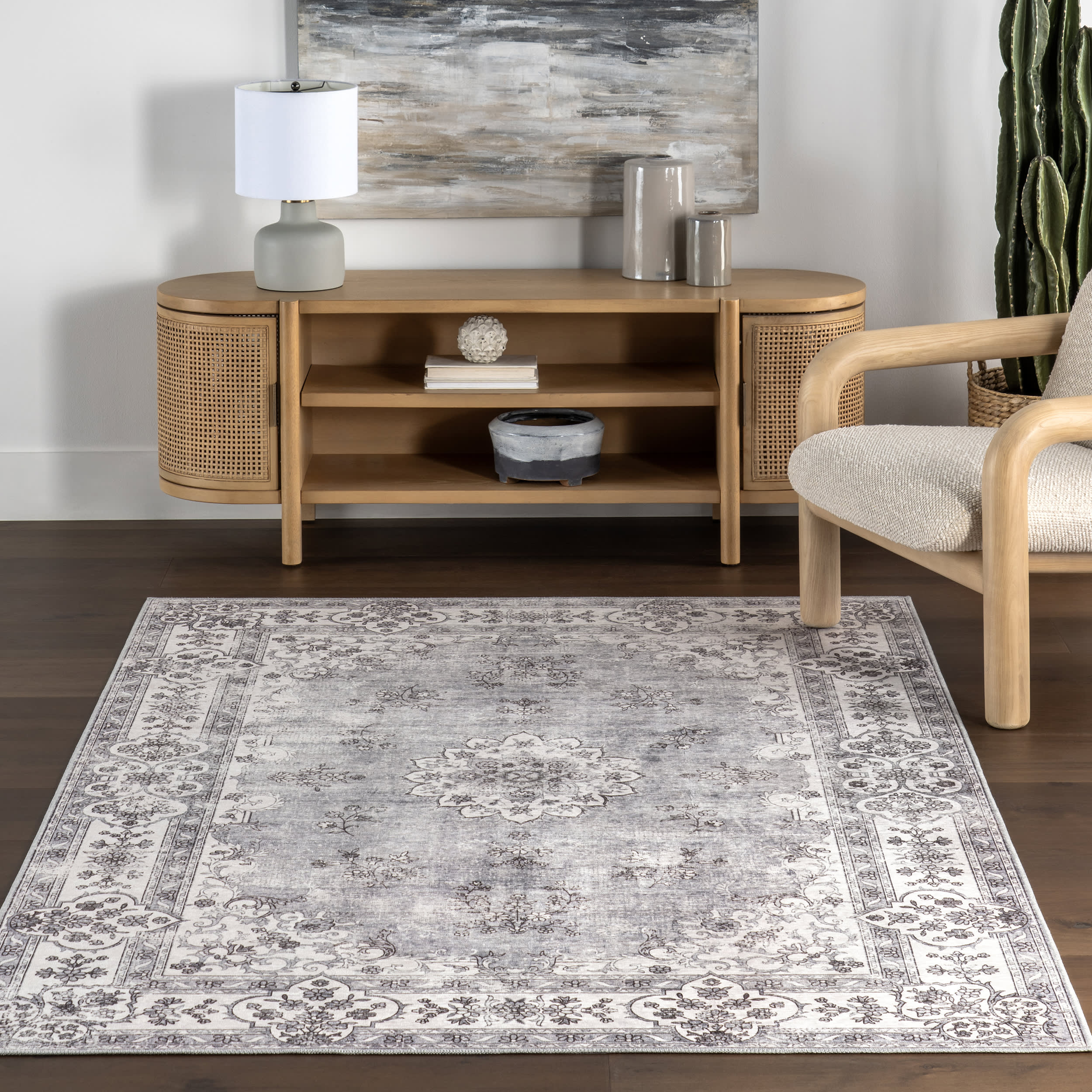 Rosette Medallion Spill Proof Washable Rug | Stone - Image 5