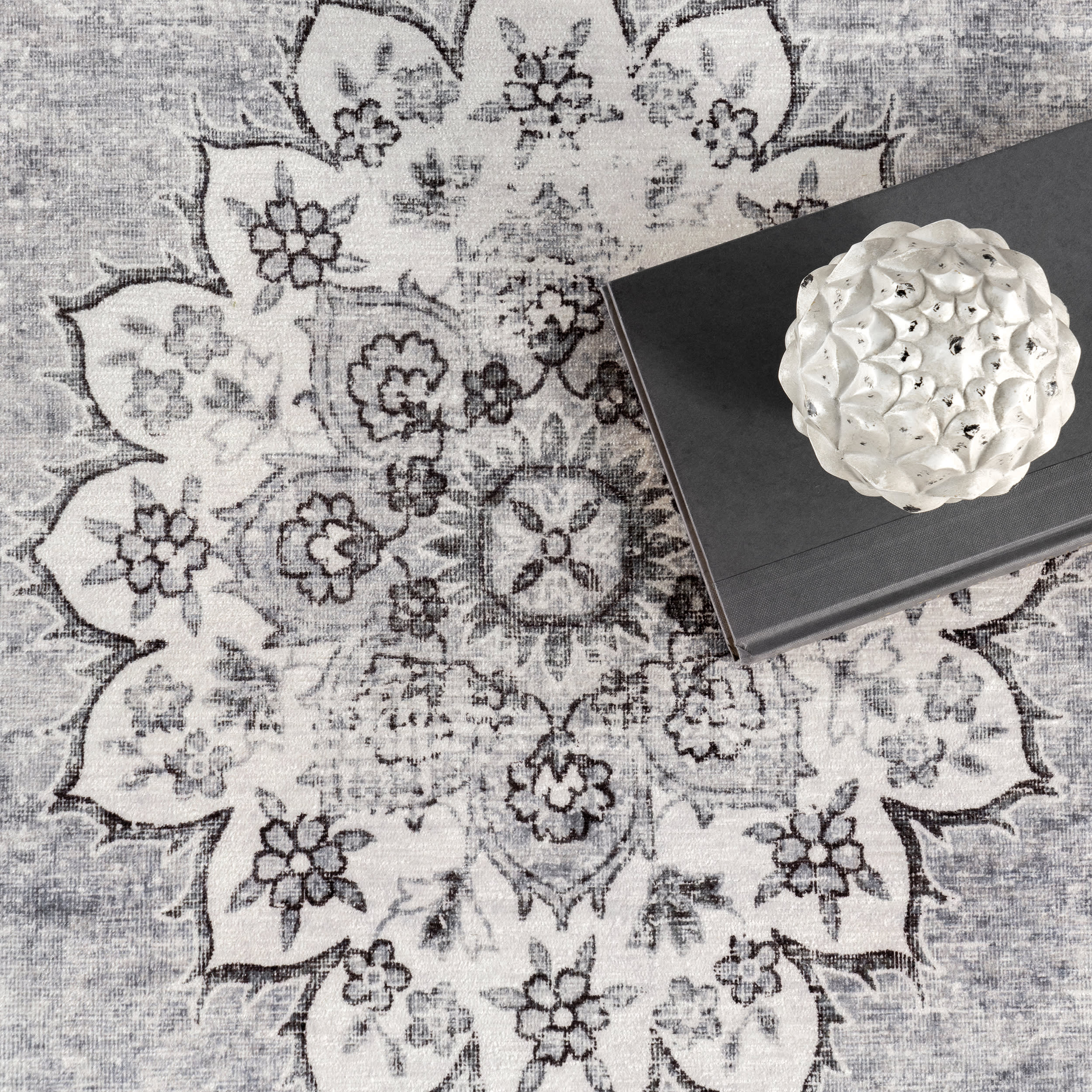 Rosette Medallion Spill Proof Washable Rug | Stone - Image 8