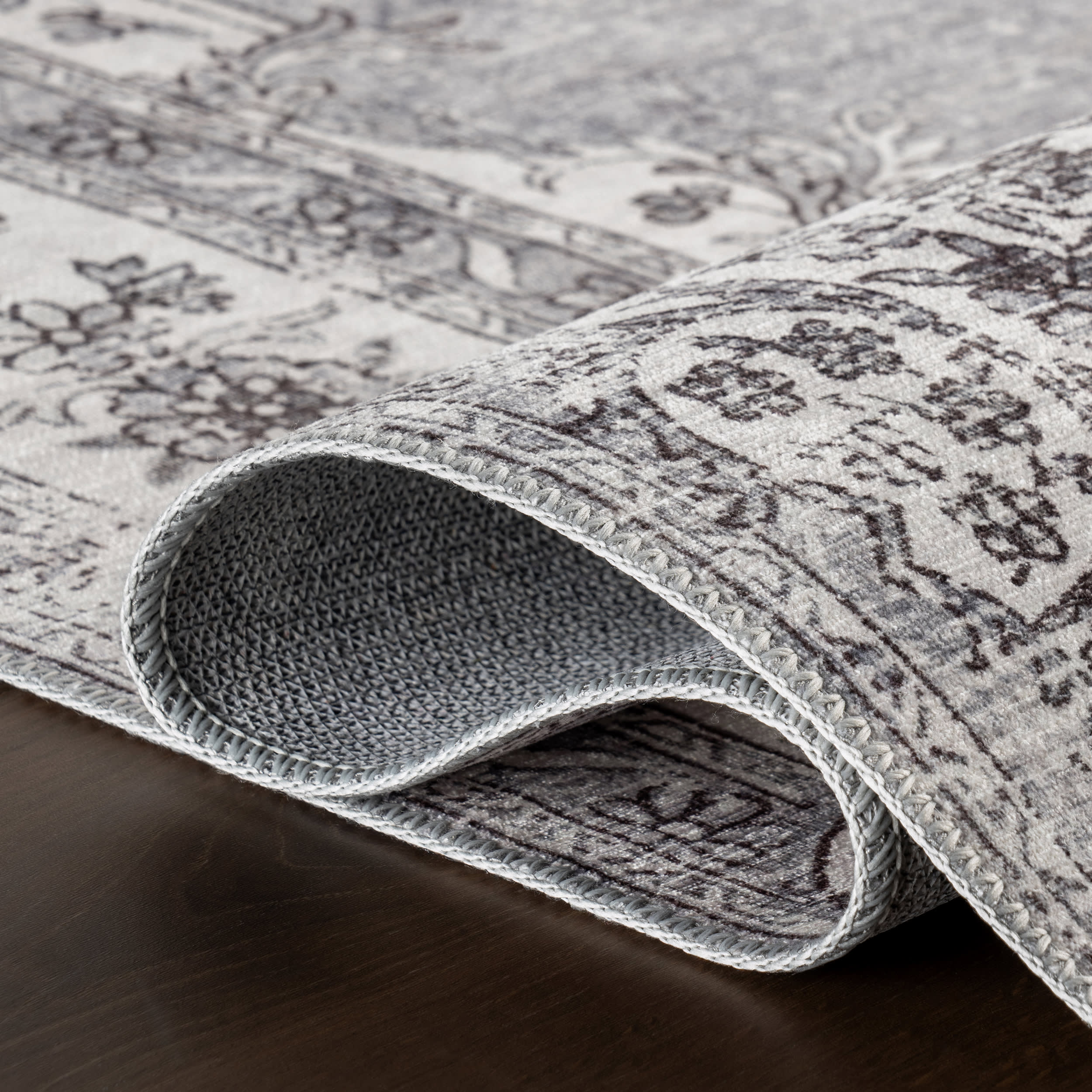 Rosette Medallion Spill Proof Washable Rug | Stone - Image 9