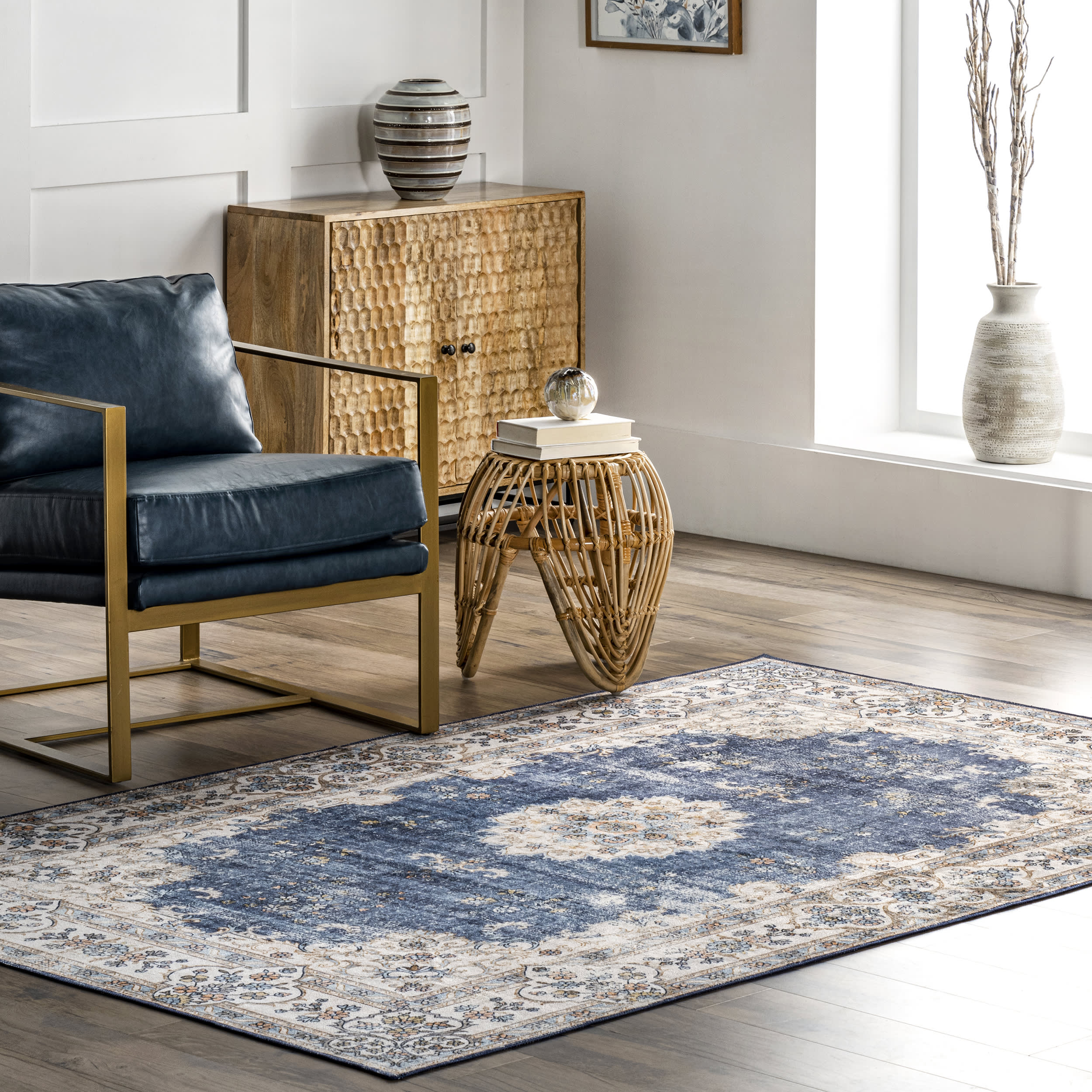 Rosette Medallion Washable Rug | Blue - Image 2