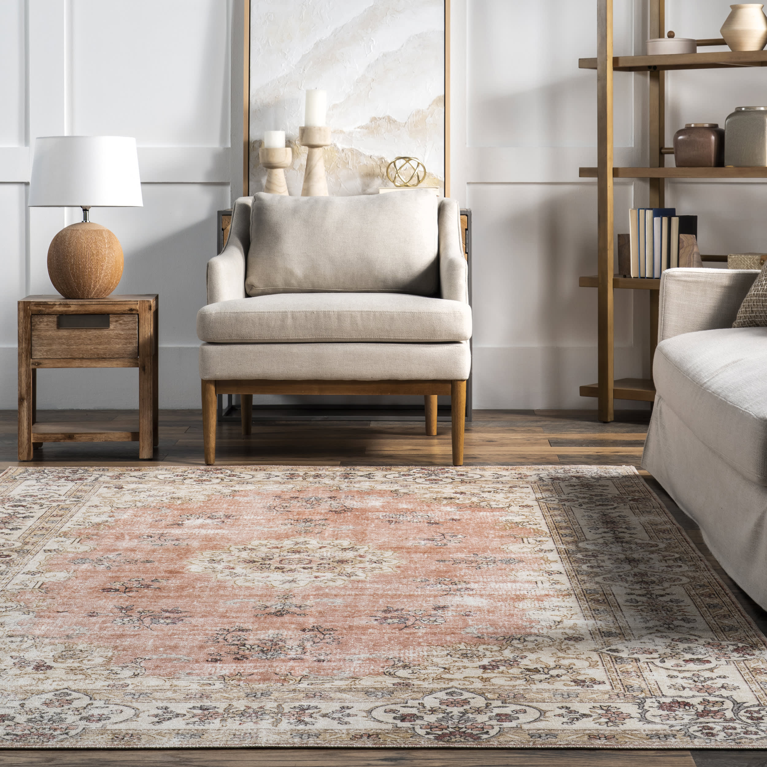 Rosette Medallion Washable Rug | Peach - Image 4