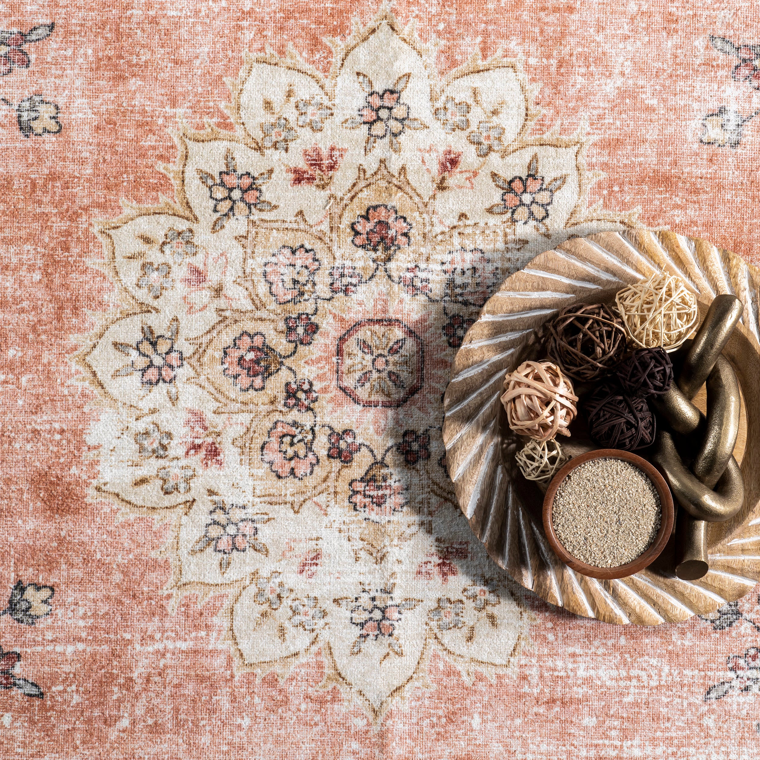 Rosette Medallion Washable Rug | Peach - Image 8