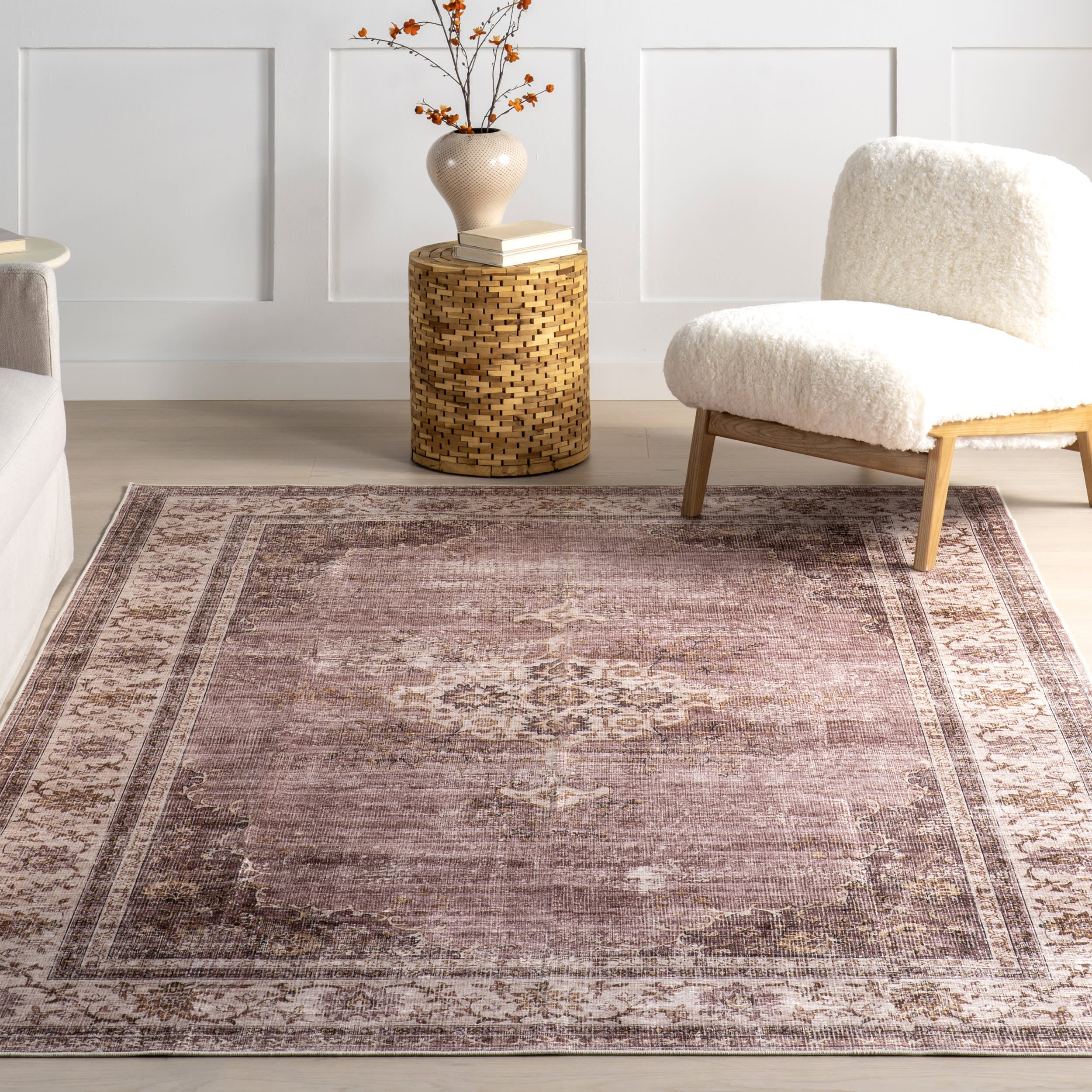 Rosewood Vintage Spill Proof Washable Rug | Blush - Image 5