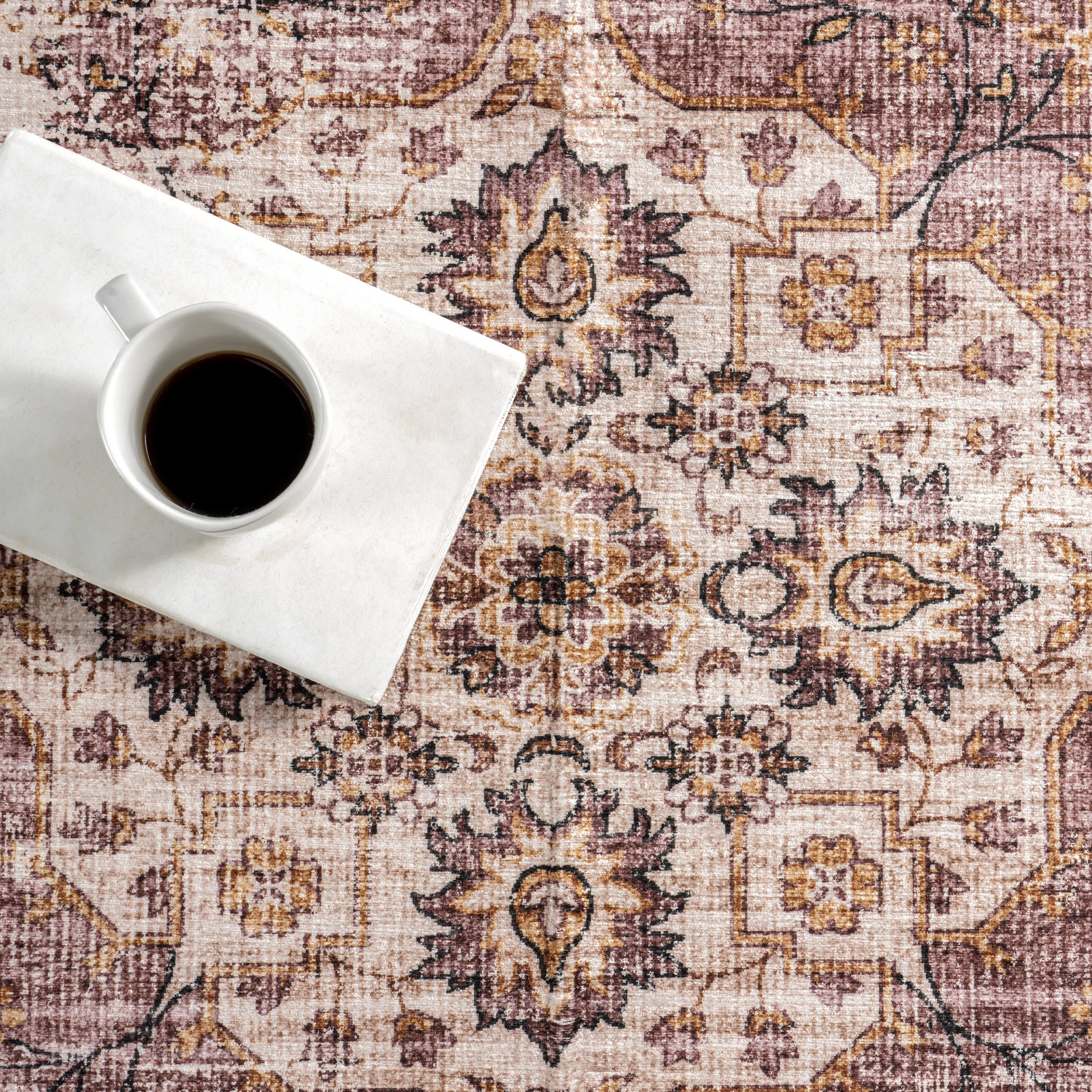 Rosewood Vintage Spill Proof Washable Rug | Blush - Image 8