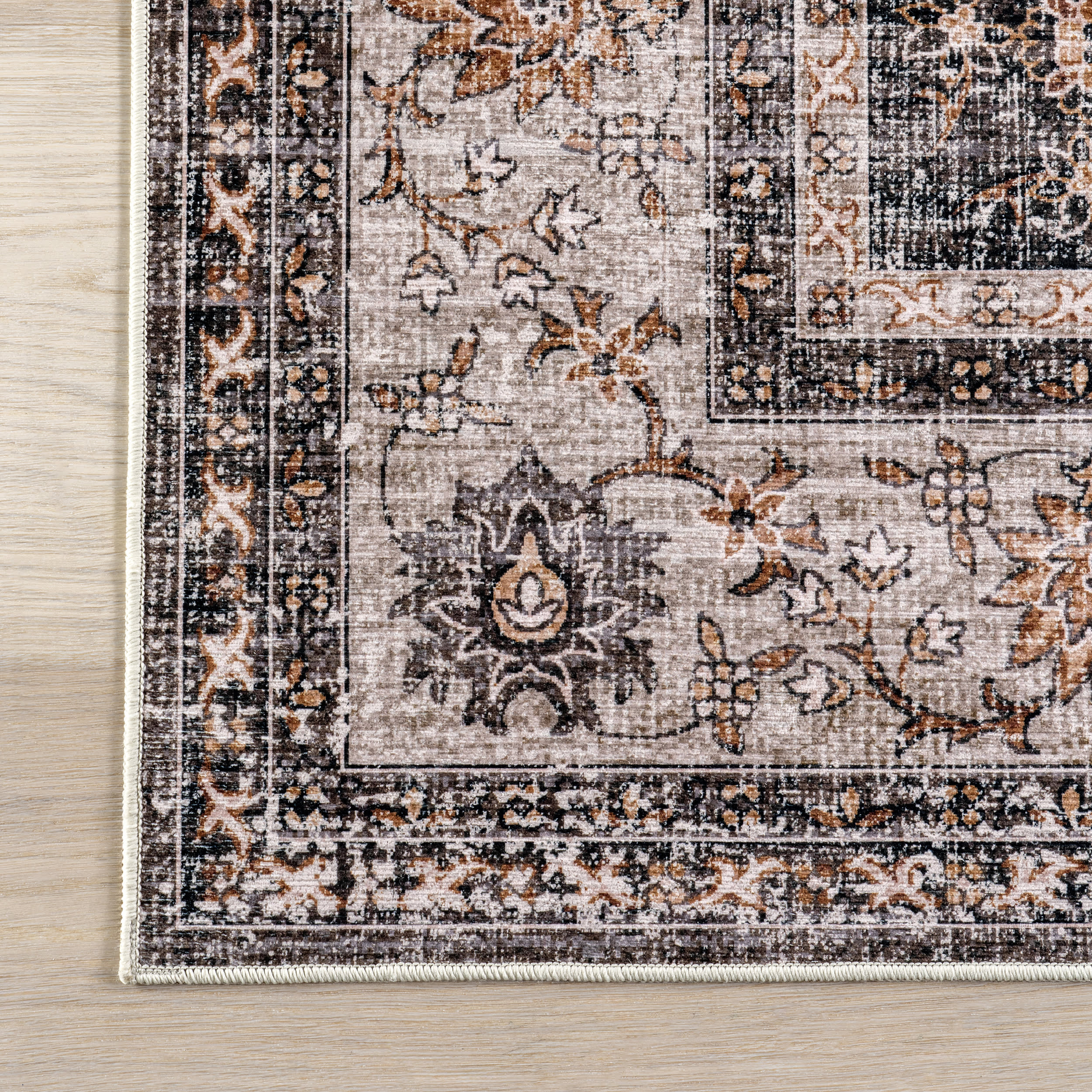 Rosewood Vintage Spill Proof Washable Rug | Brown - Image 4