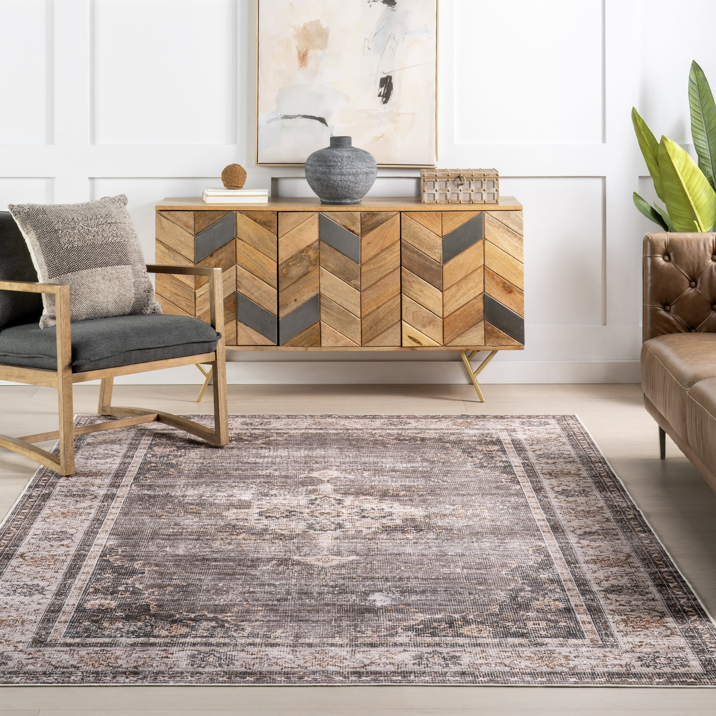 Rosewood Vintage Spill Proof Washable Rug | Brown - Image 5