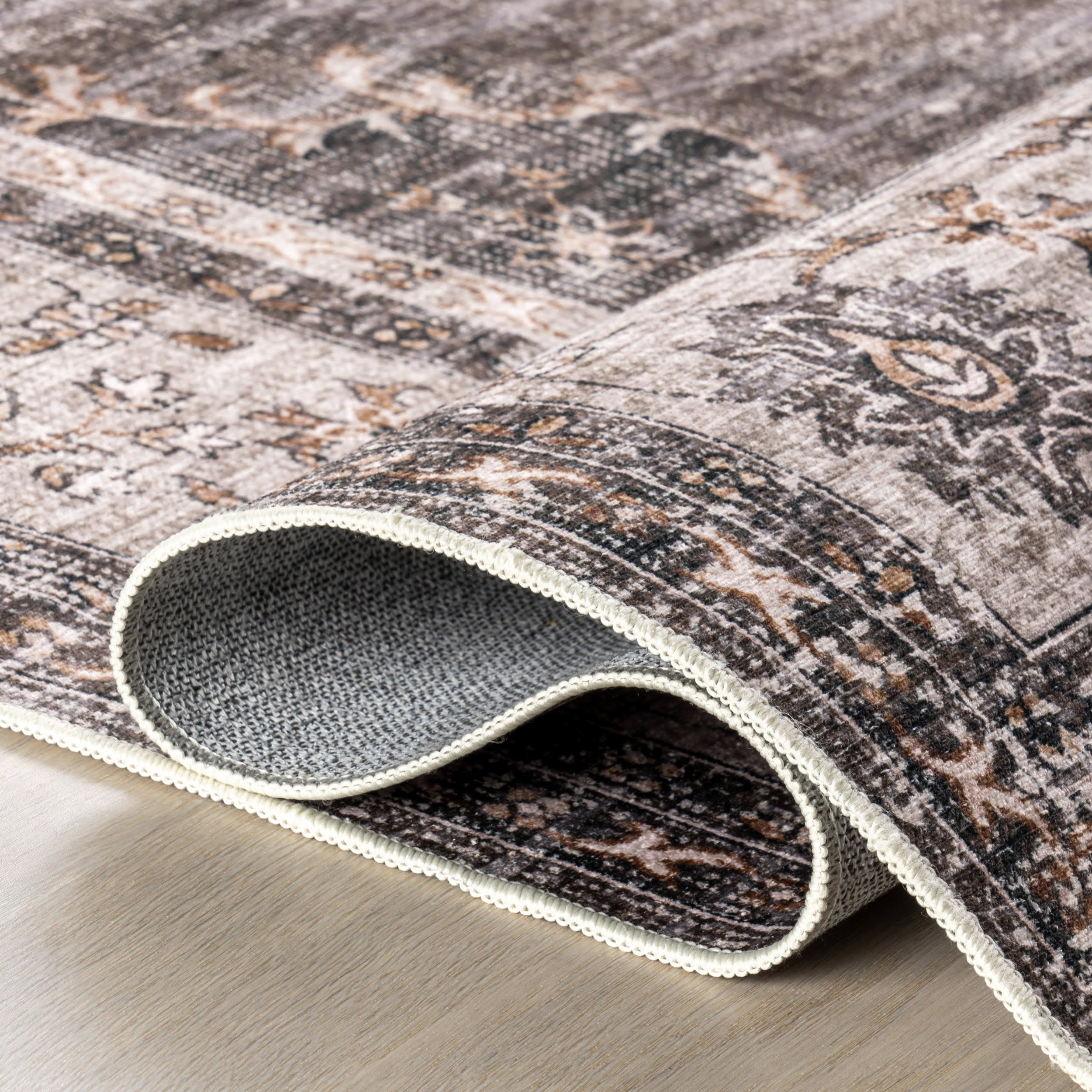Rosewood Vintage Spill Proof Washable Rug | Brown - Image 9