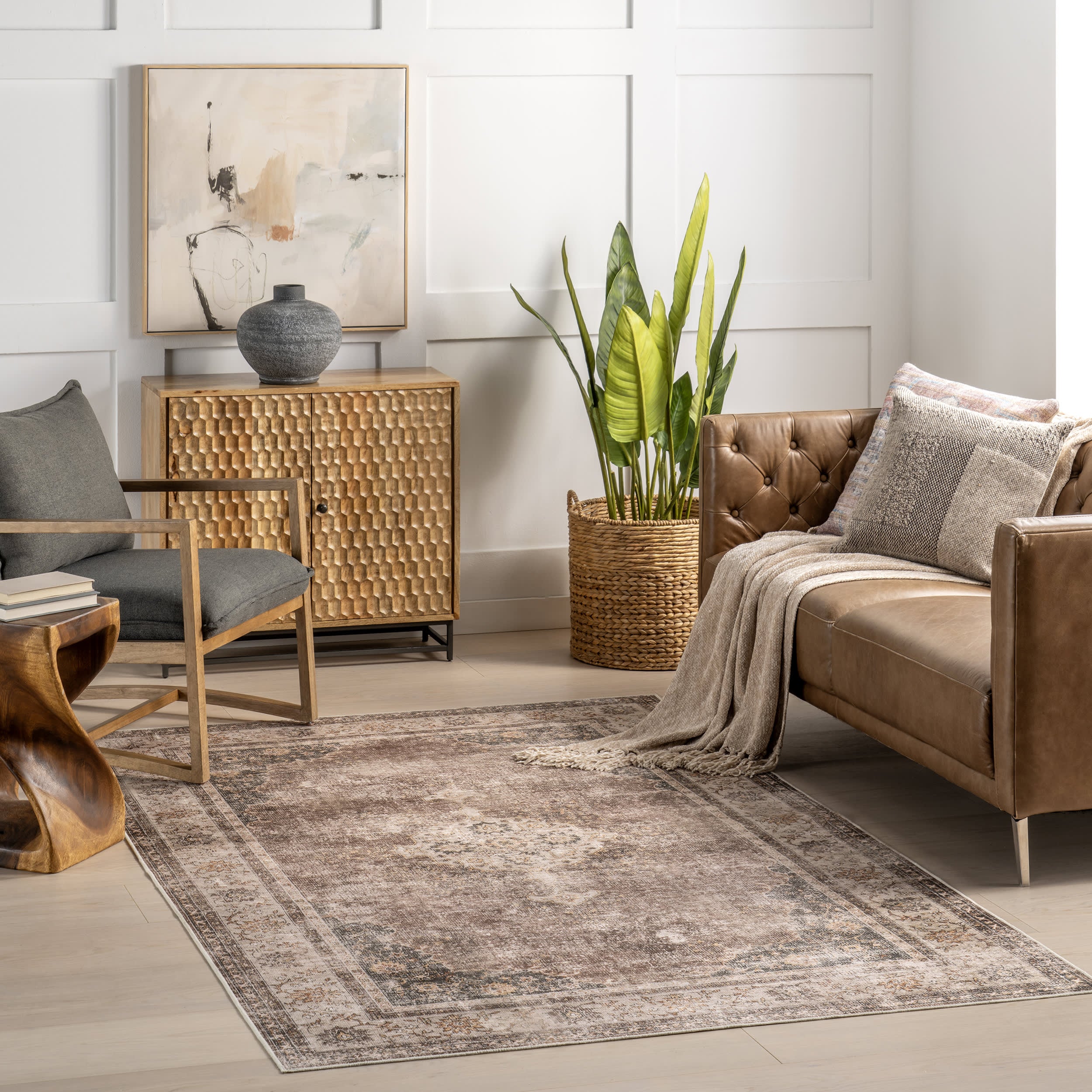 Rosewood Vintage Spill Proof Washable Rug | Dark Brown - Image 2