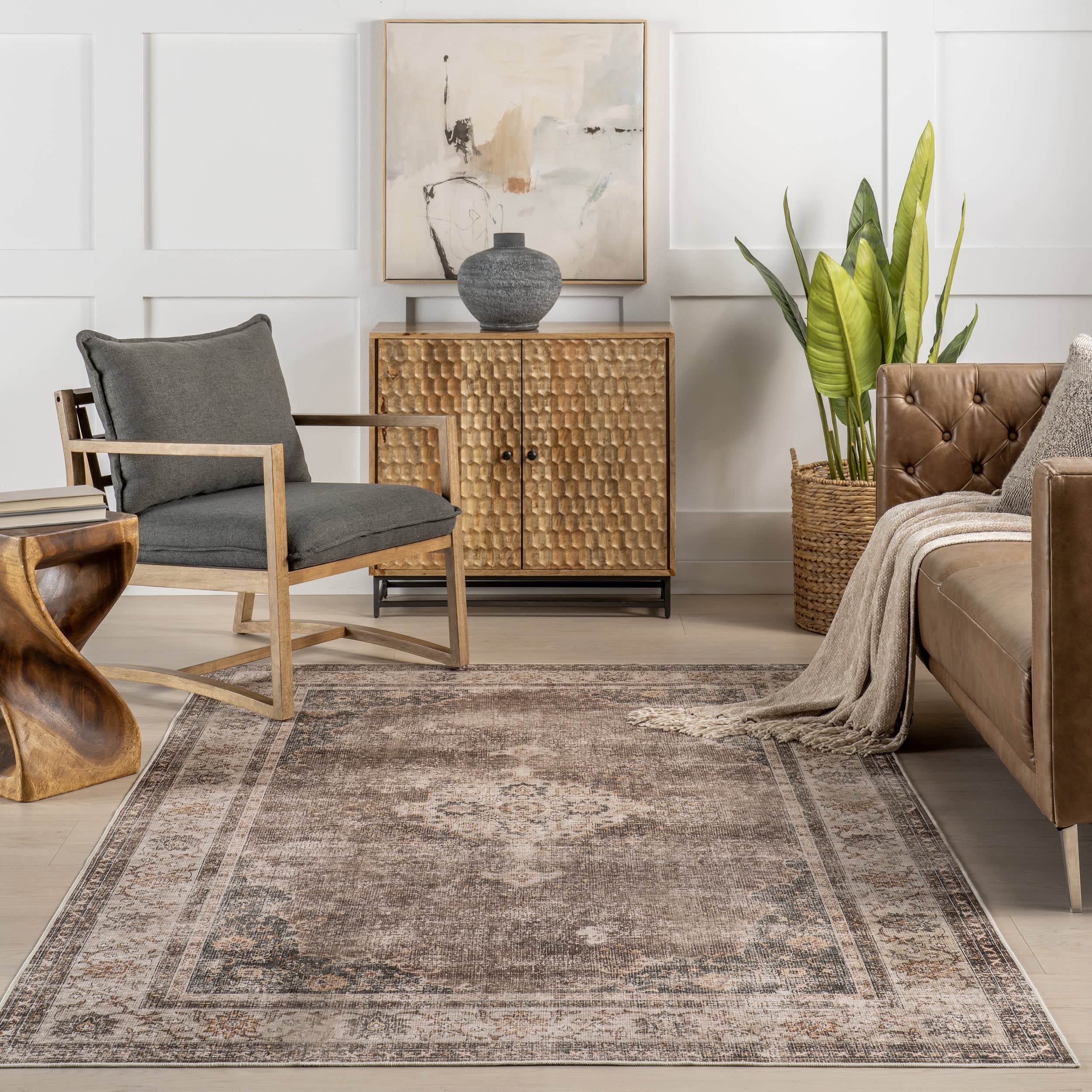 Rosewood Vintage Spill Proof Washable Rug | Dark Brown - Image 5
