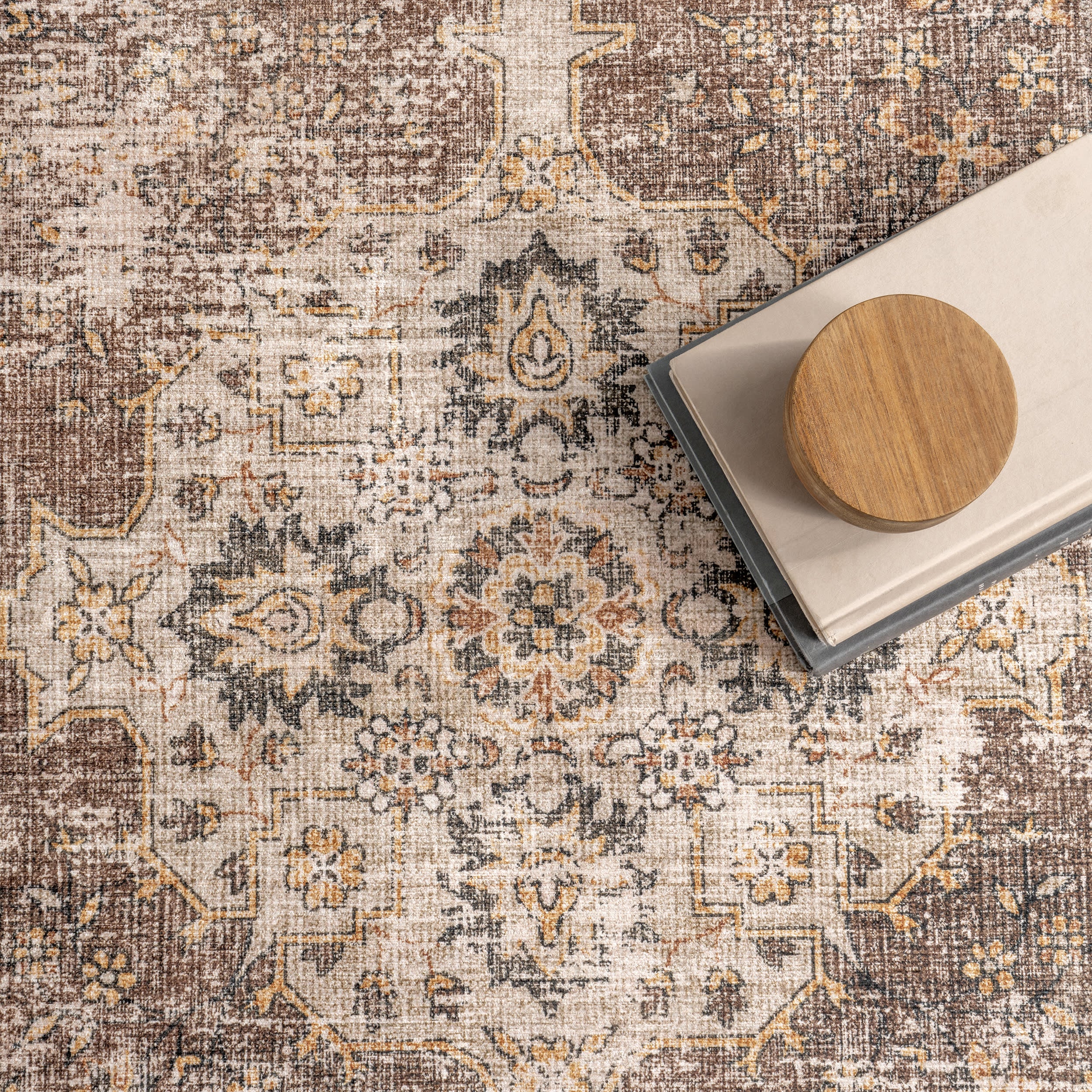 Rosewood Vintage Spill Proof Washable Rug | Dark Brown - Image 8
