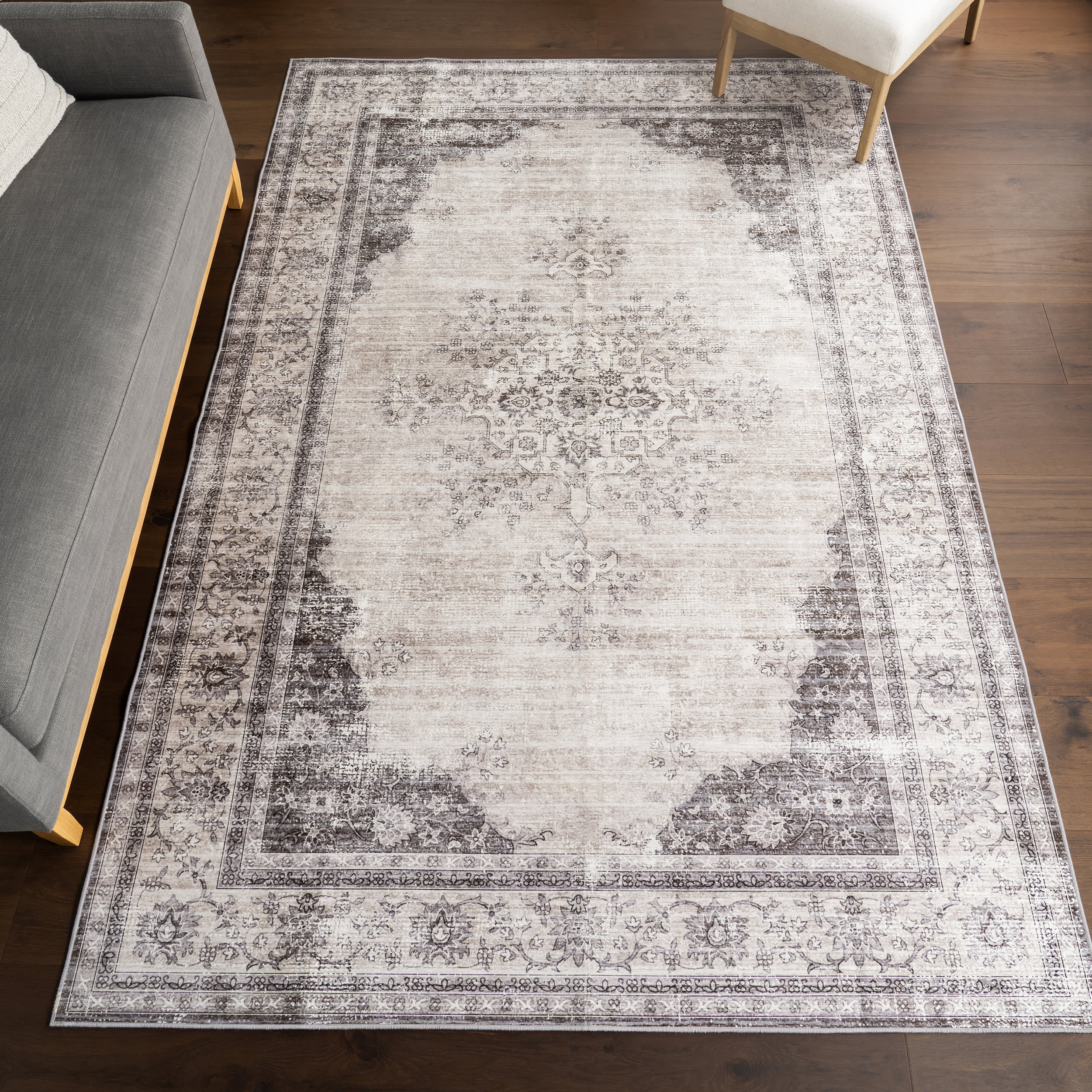 Rosewood Vintage Spill Proof Washable Rug | Ivory - Image 2